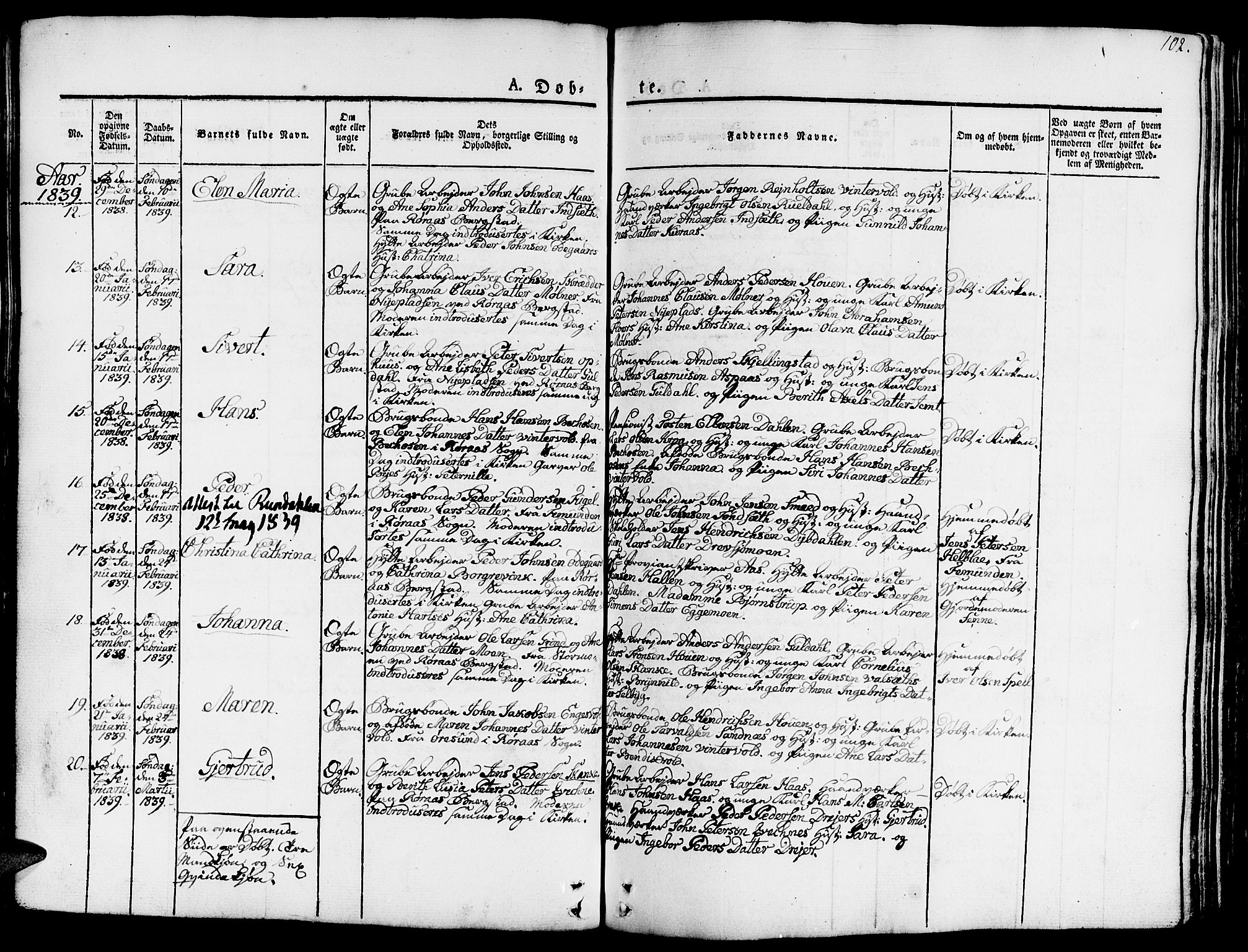 Ministerialprotokoller, klokkerbøker og fødselsregistre - Sør-Trøndelag, SAT/A-1456/681/L0938: Klokkerbok nr. 681C02, 1829-1879, s. 102