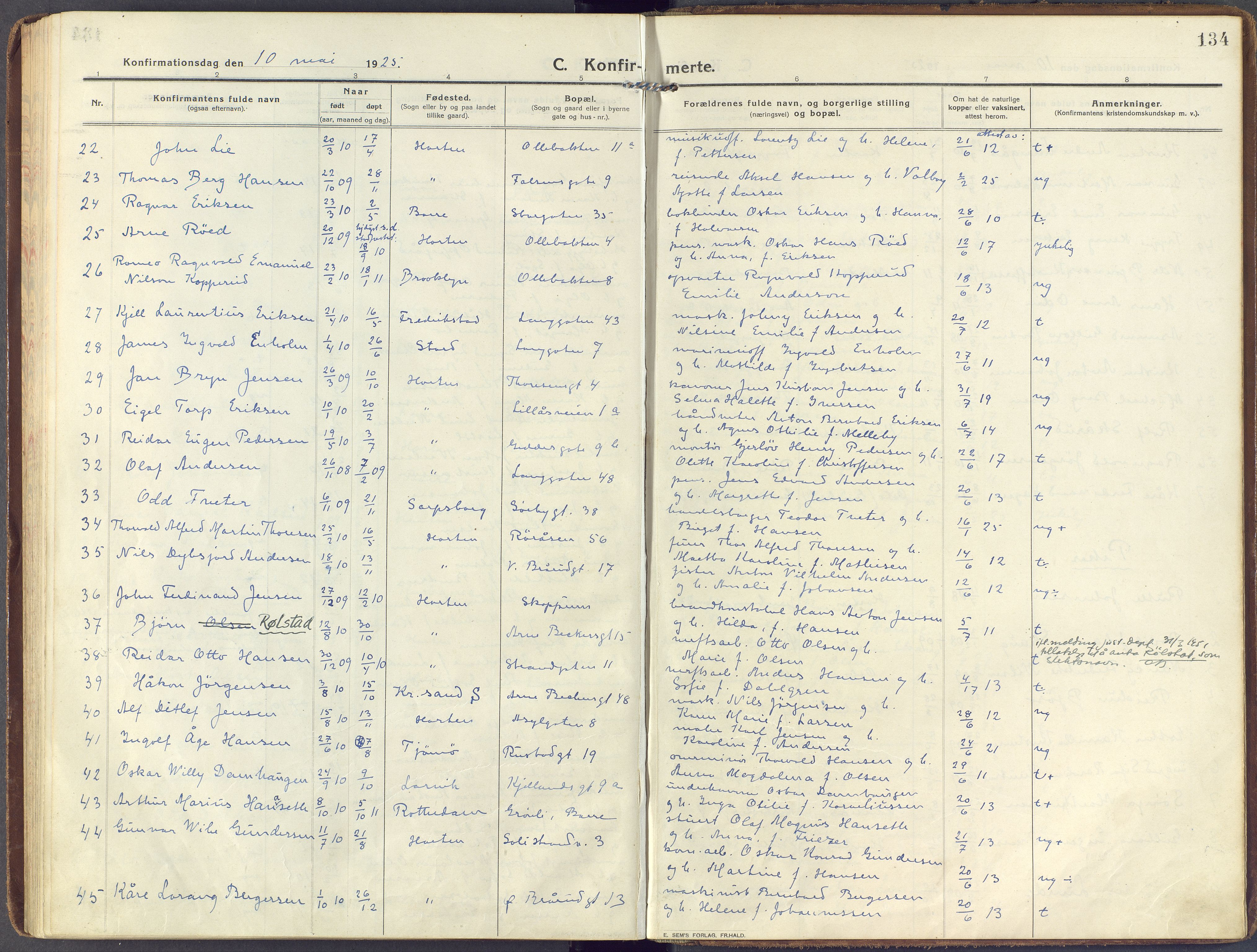 Horten kirkebøker, SAKO/A-348/F/Fa/L0010: Ministerialbok nr. 10, 1913-1925, s. 134