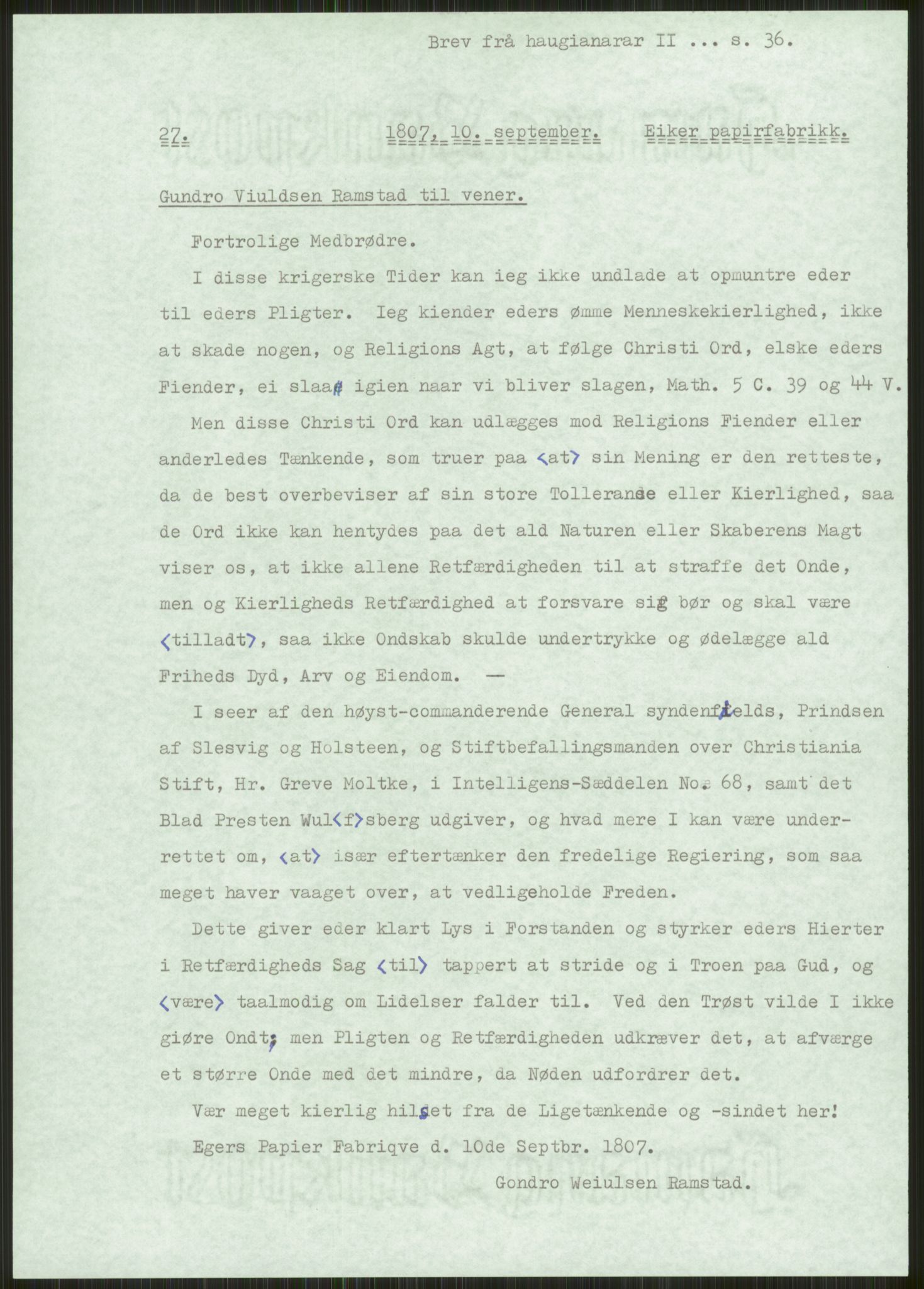 Samlinger til kildeutgivelse, Haugianerbrev, RA/EA-6834/F/L0002: Haugianerbrev II: 1805-1821, 1805-1821, s. 36