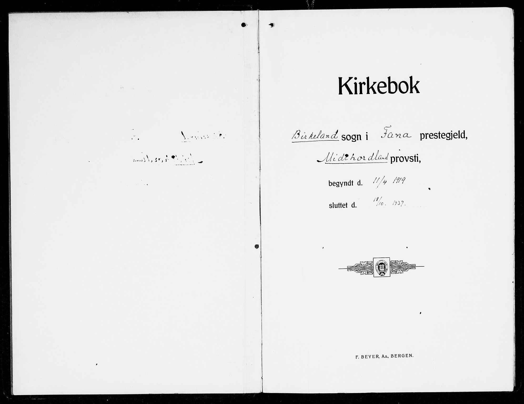 Fana Sokneprestembete, AV/SAB-A-75101/H/Haa/Haal/L0001: Ministerialbok nr. L 1, 1919-1939