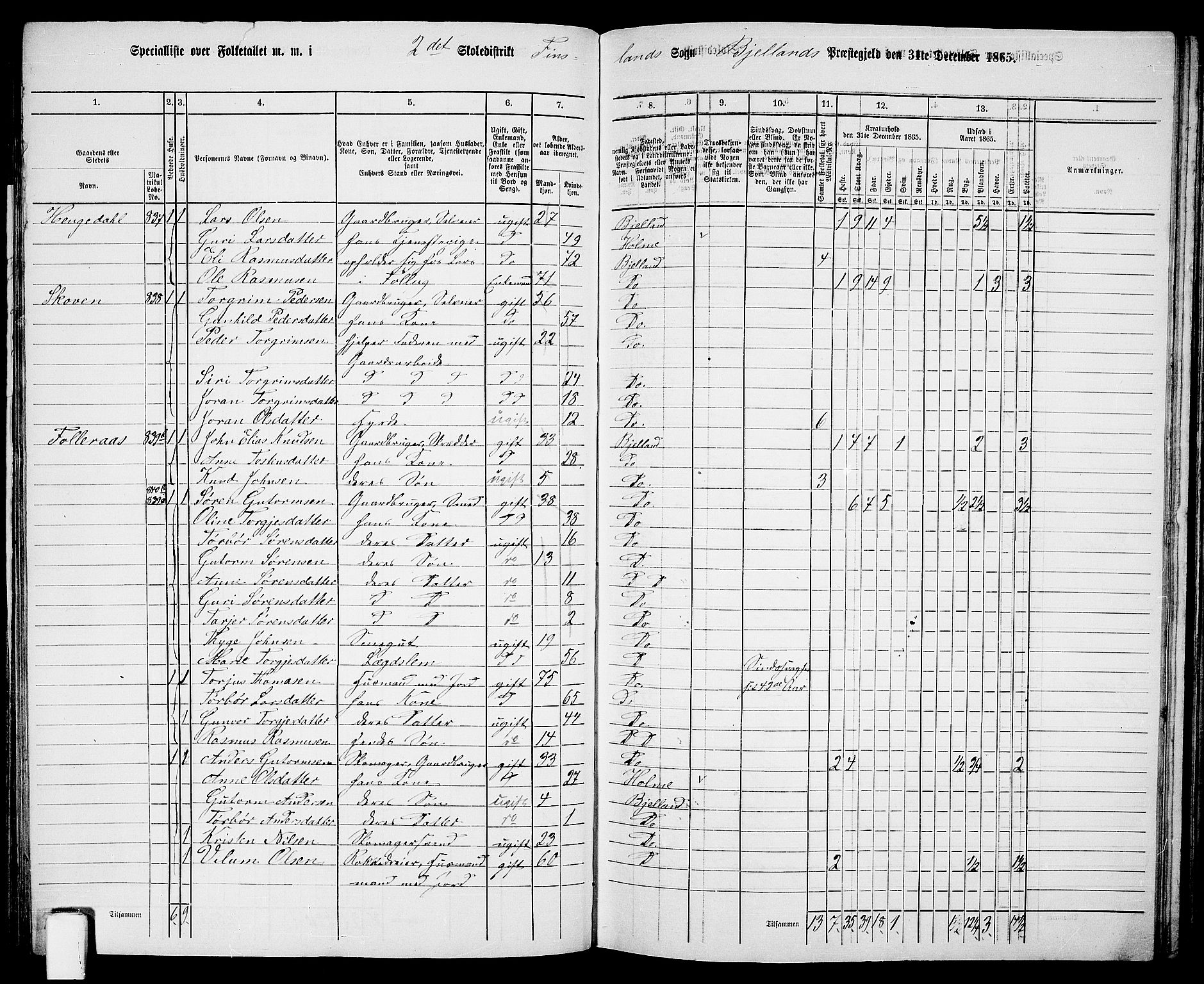 RA, Folketelling 1865 for 1024P Bjelland prestegjeld, 1865, s. 27