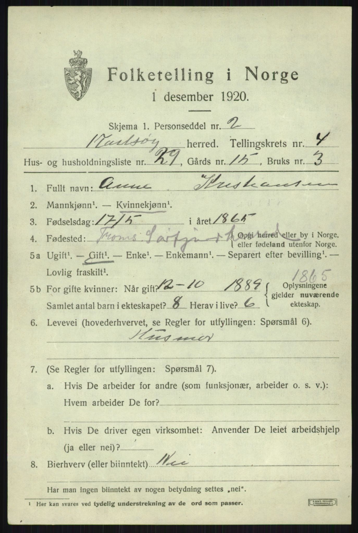 SATØ, Folketelling 1920 for 1936 Karlsøy herred, 1920, s. 2069
