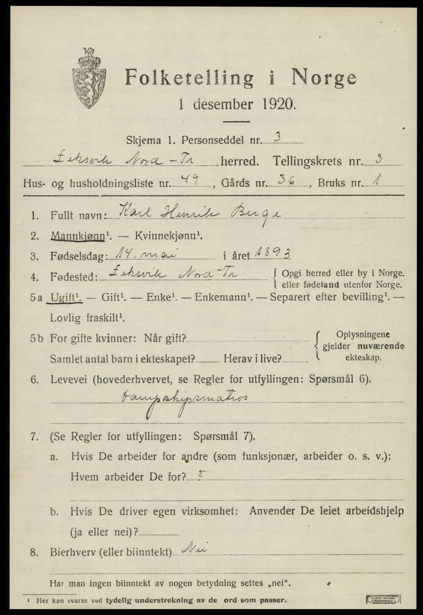 SAT, Folketelling 1920 for 1718 Leksvik herred, 1920, s. 3420