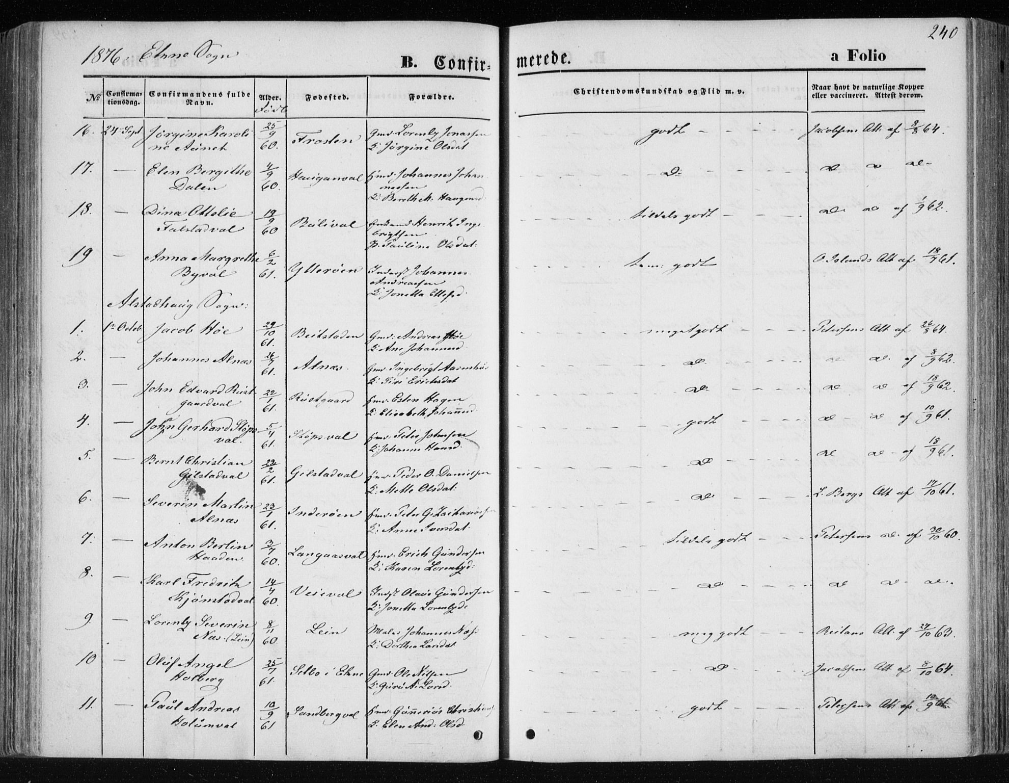 Ministerialprotokoller, klokkerbøker og fødselsregistre - Nord-Trøndelag, SAT/A-1458/717/L0157: Ministerialbok nr. 717A08 /1, 1863-1877, s. 240