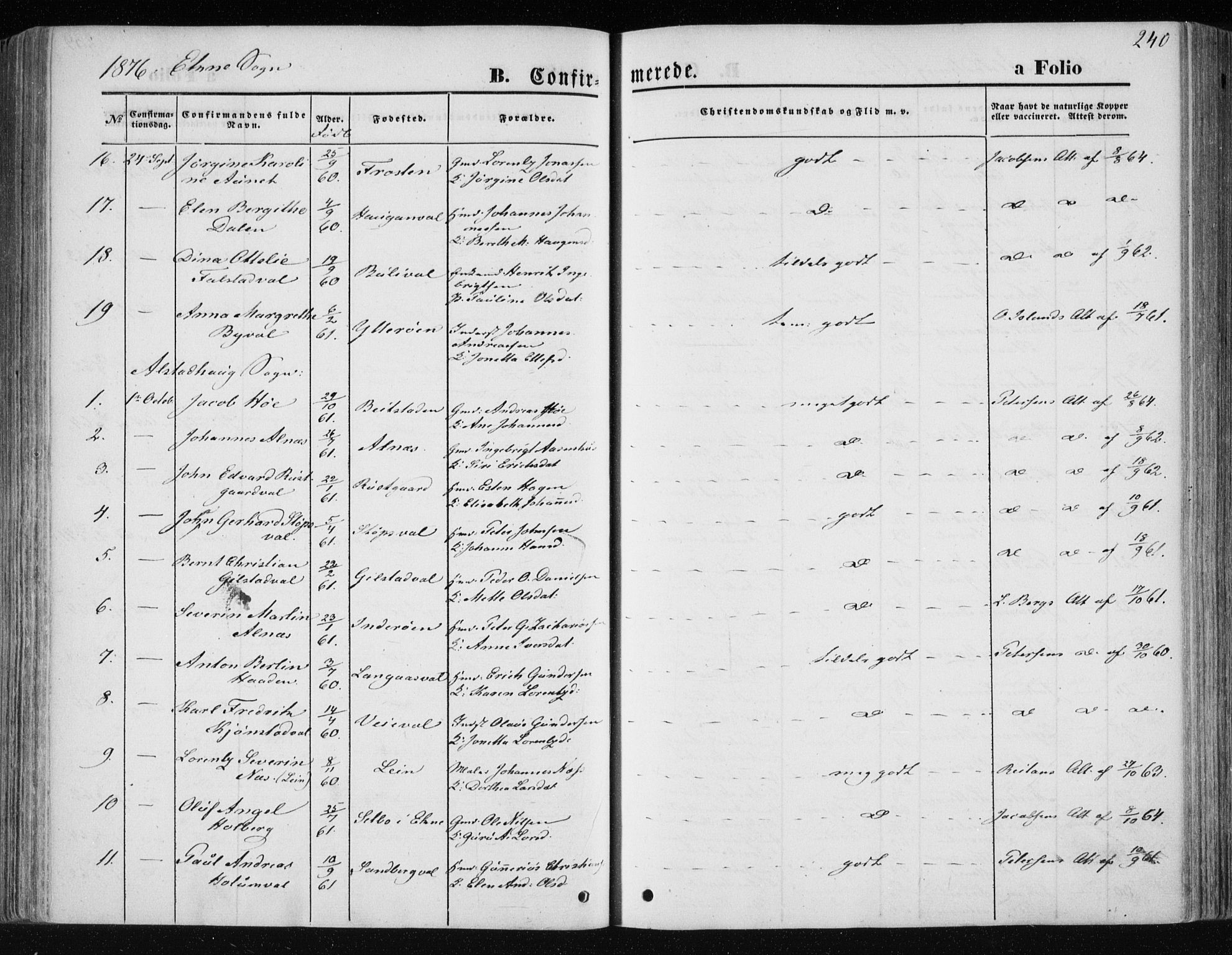 Ministerialprotokoller, klokkerbøker og fødselsregistre - Nord-Trøndelag, AV/SAT-A-1458/717/L0157: Ministerialbok nr. 717A08 /1, 1863-1877, s. 240