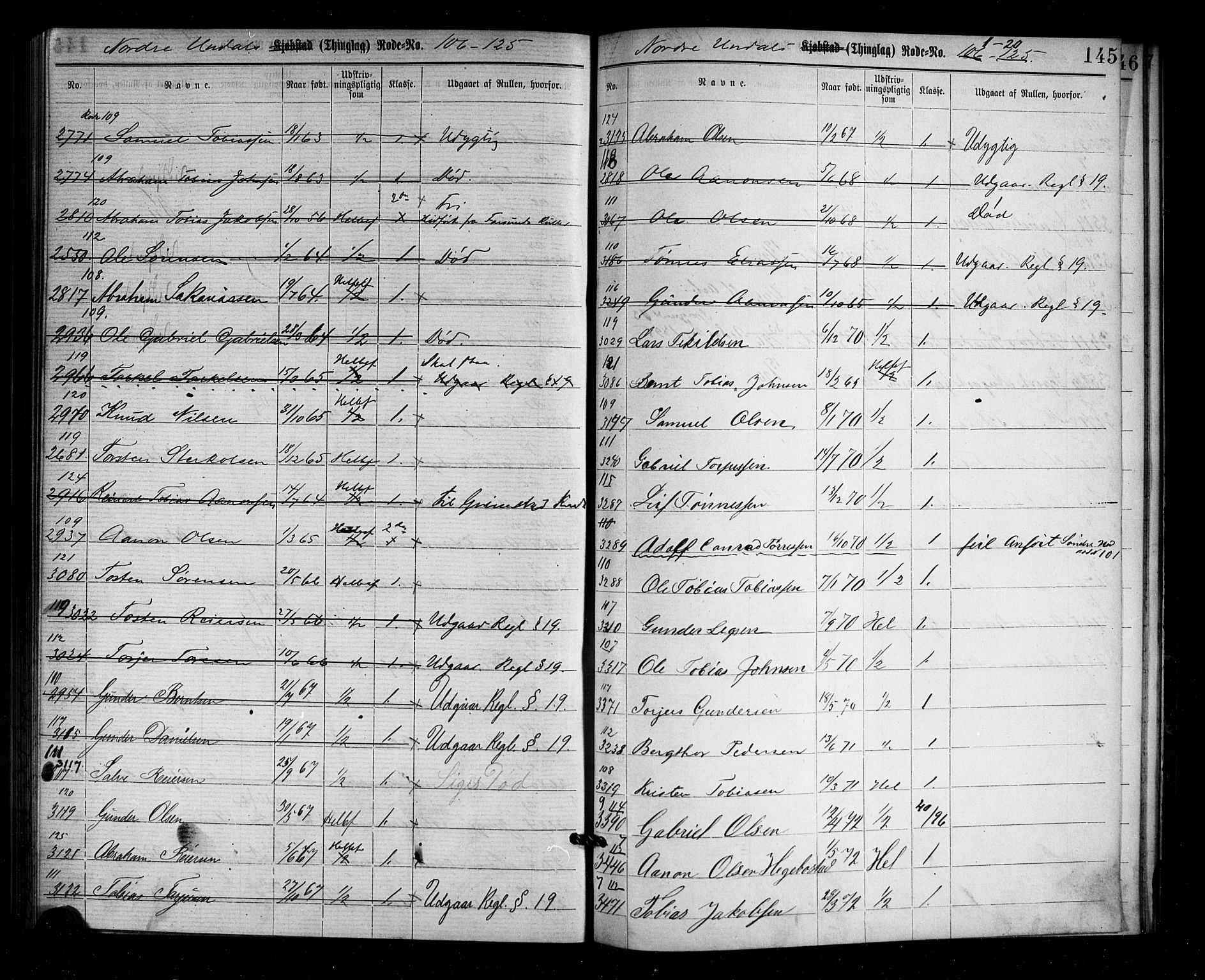 Mandal mønstringskrets, SAK/2031-0016/F/Ff/L0001: Utskrivningsregisterrulle, nr som i hovedrulle, med register, L-15, 1860-1900, s. 150