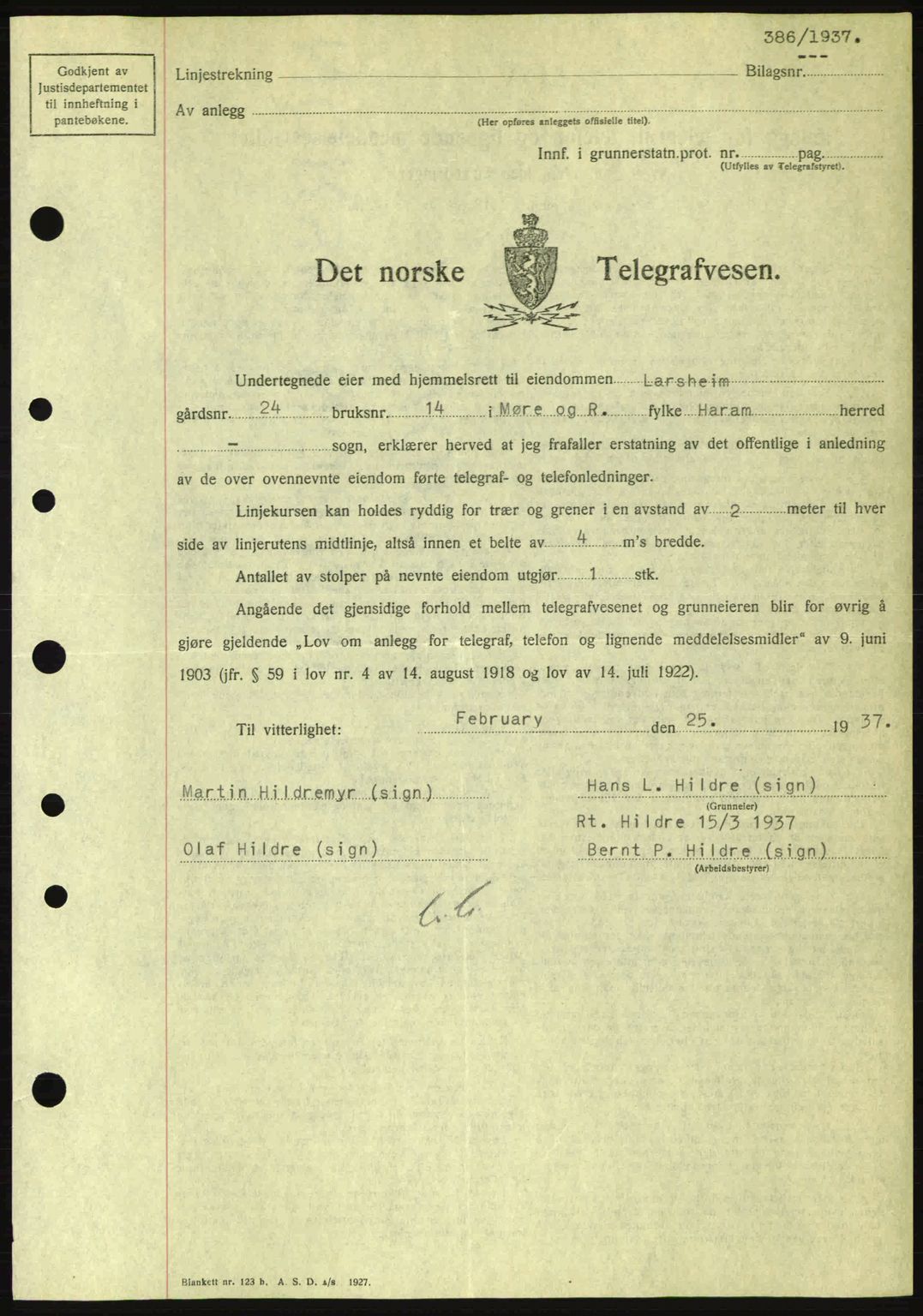 Nordre Sunnmøre sorenskriveri, SAT/A-0006/1/2/2C/2Ca: Pantebok nr. A2, 1936-1937, Dagboknr: 386/1937