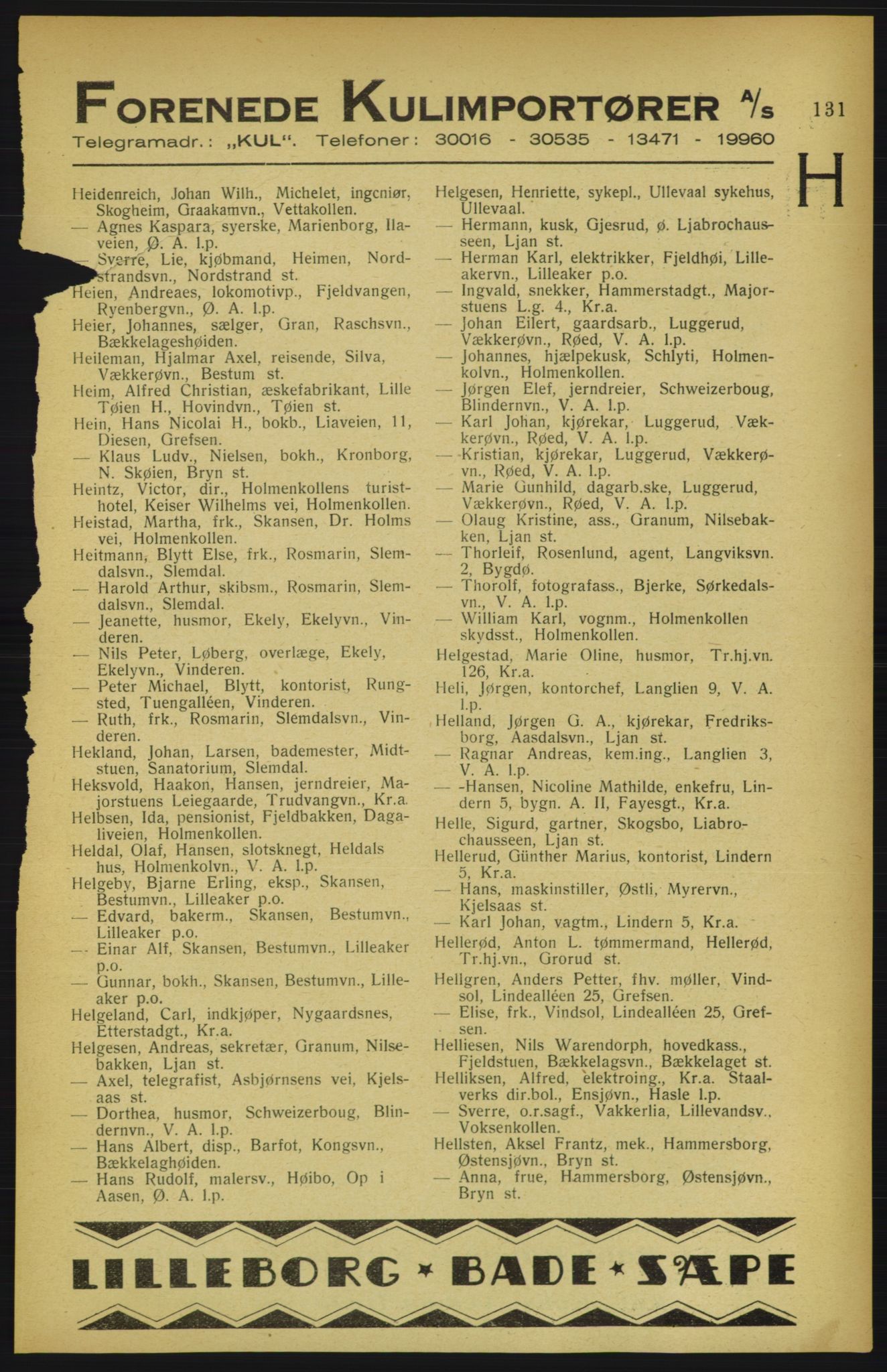 Aker adressebok/adressekalender, PUBL/001/A/002: Akers adressekalender, 1922, s. 131