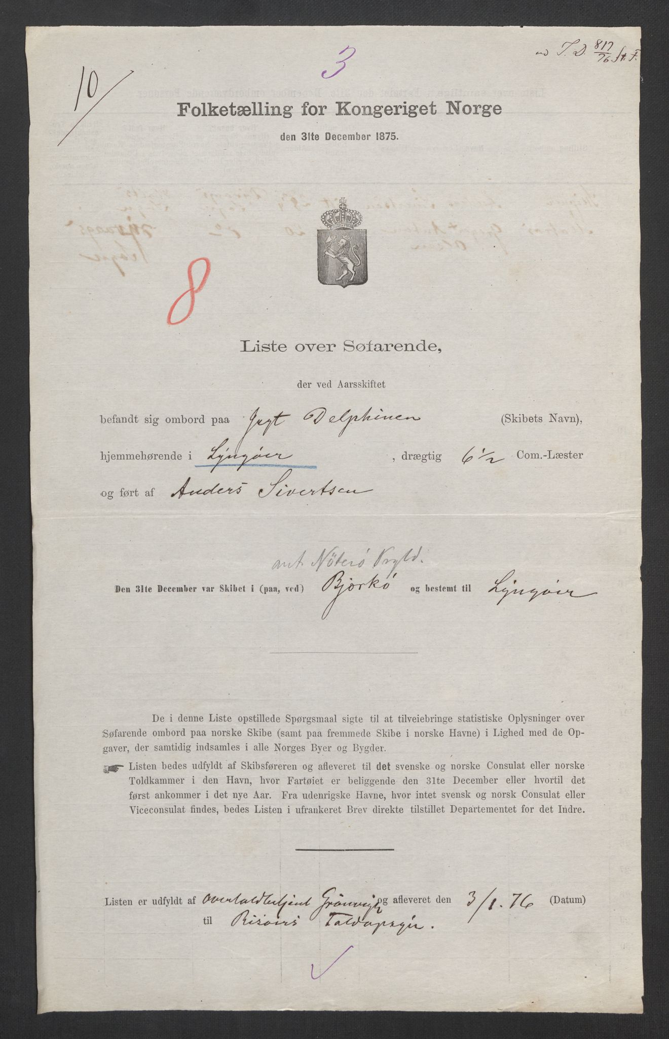 RA, Folketelling 1875, skipslister: Skip i innenrikske havner, hjemmehørende i 1) landdistrikter, 2) forskjellige steder, 3) utlandet, 1875, s. 36