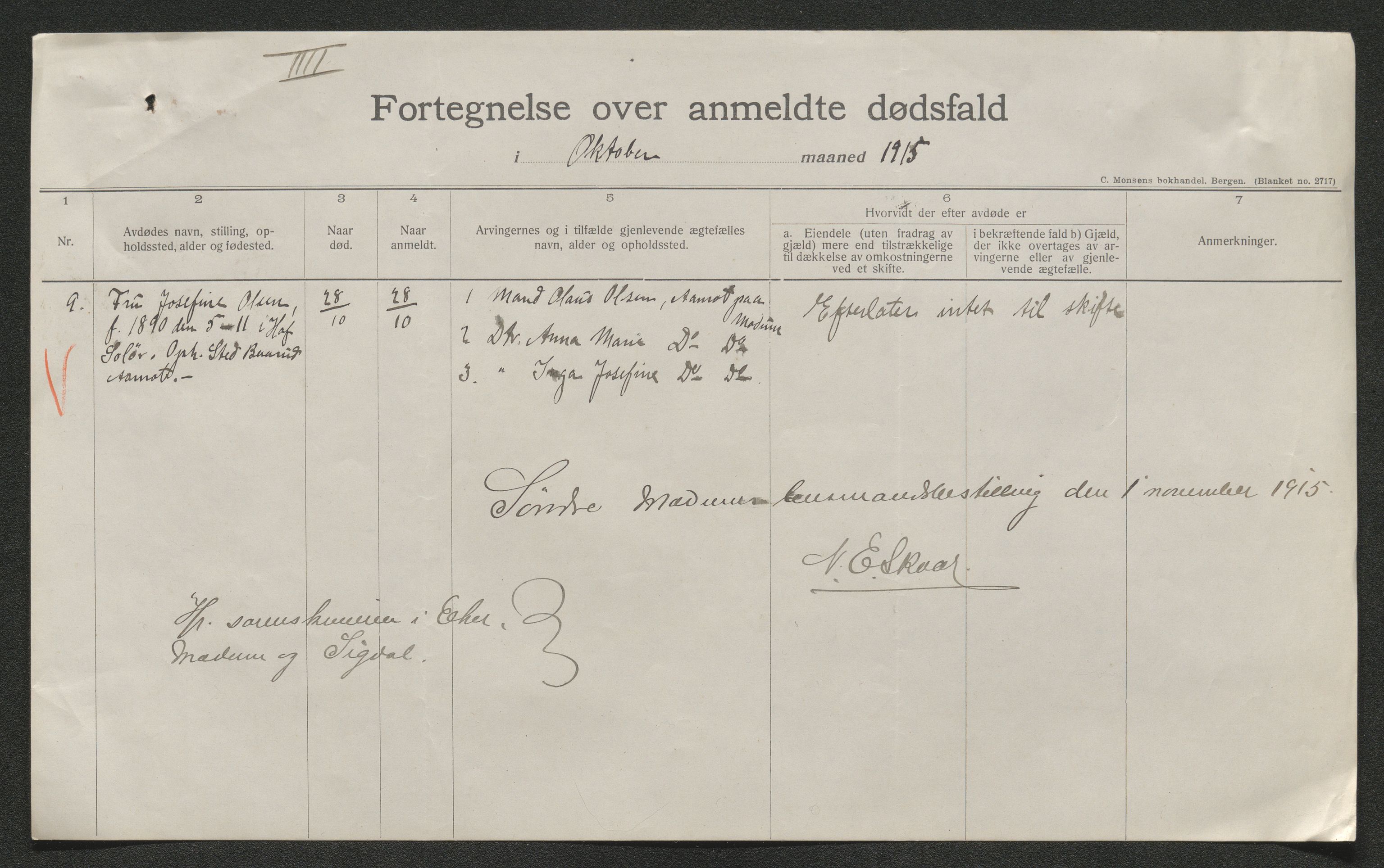 Eiker, Modum og Sigdal sorenskriveri, SAKO/A-123/H/Ha/Hab/L0037: Dødsfallsmeldinger, 1914-1915, s. 927