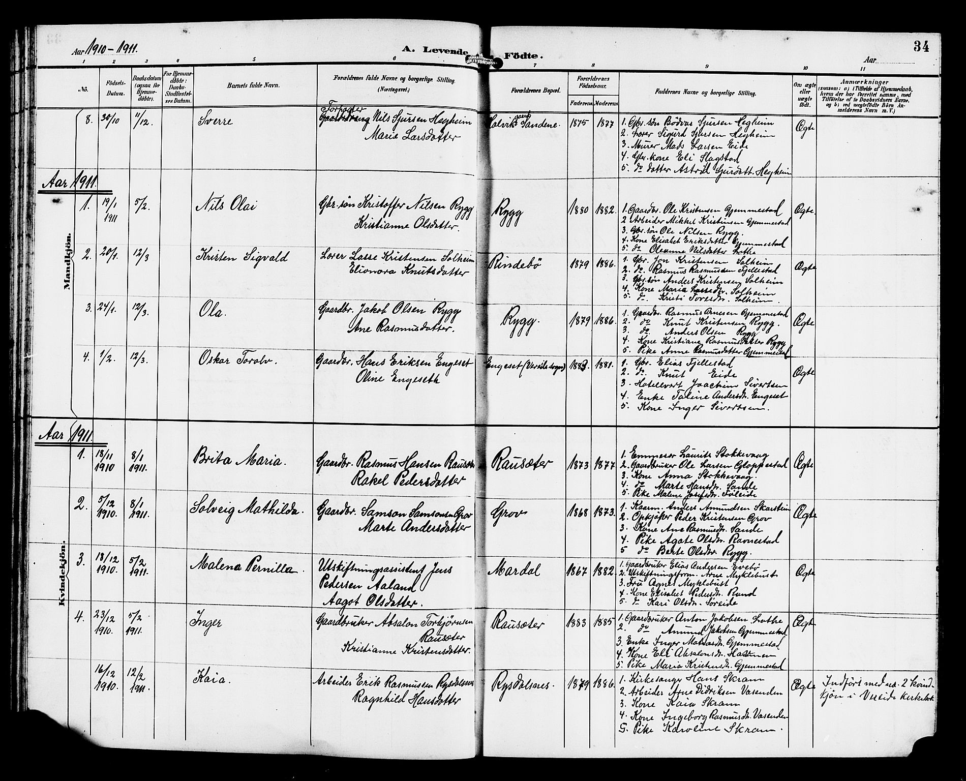 Gloppen sokneprestembete, AV/SAB-A-80101/H/Hab/Habd/L0001: Klokkerbok nr. D 1, 1892-1921, s. 34