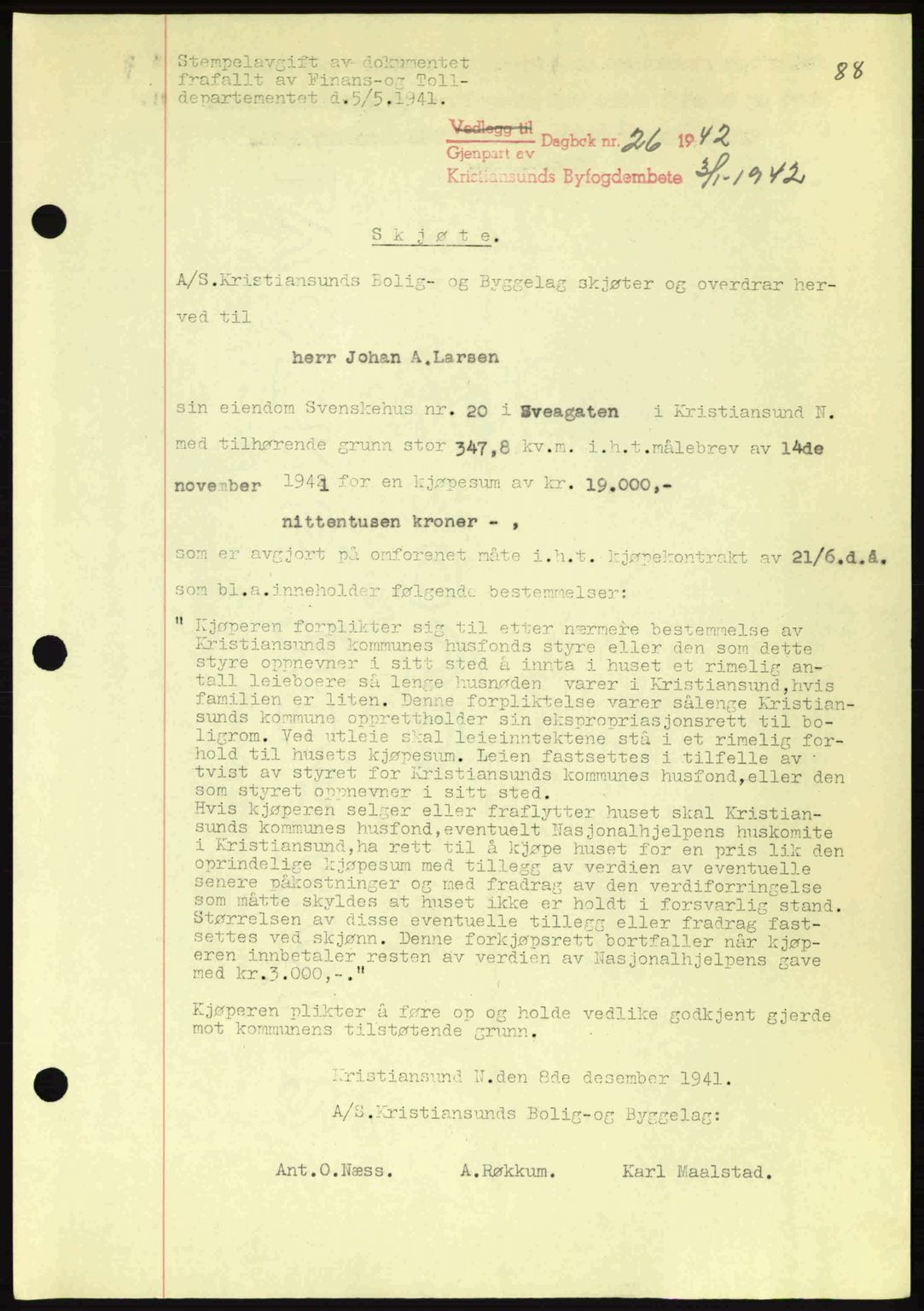 Kristiansund byfogd, AV/SAT-A-4587/A/27: Pantebok nr. 34, 1941-1945, Dagboknr: 26/1942