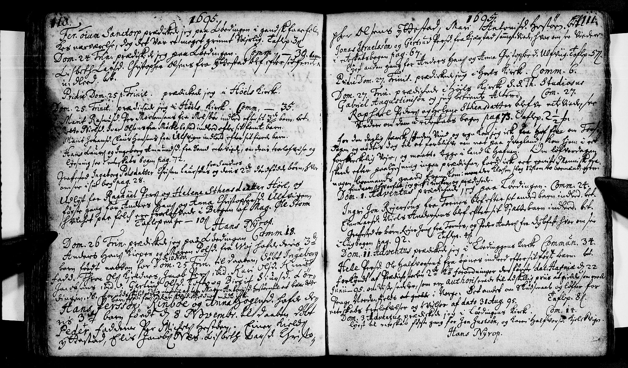Ministerialprotokoller, klokkerbøker og fødselsregistre - Nordland, AV/SAT-A-1459/872/L1026: Ministerialbok nr. 872A01, 1691-1697, s. 110-111