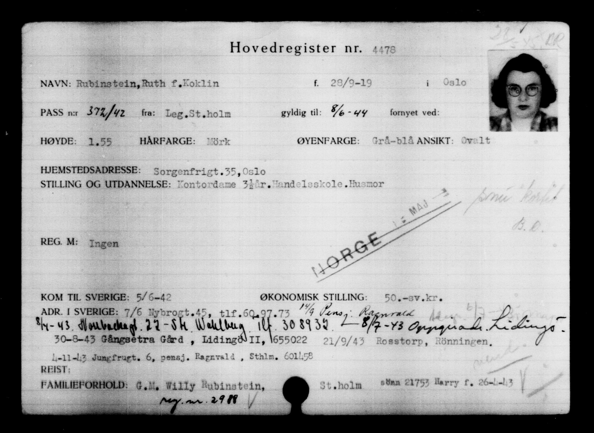 Den Kgl. Norske Legasjons Flyktningskontor, RA/S-6753/V/Va/L0004: Kjesäterkartoteket.  Flyktningenr. 3496-6610, 1940-1945, s. 1183