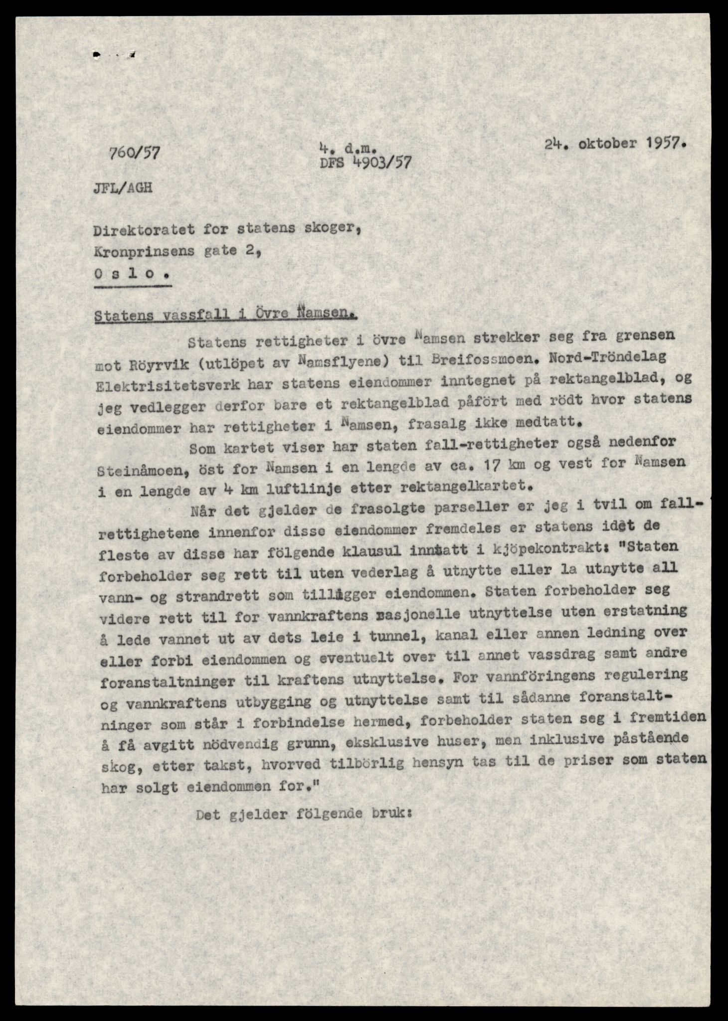 Statskog Trøndelag / Møre, AV/SAT-A-4532/1/D/Da/L0336/0007: Sakarkiv / Vassdragsreguleringer m.m. - Kraftverkene Øvre Namsen, diverse (grunnerstatninger), 1957-1963, s. 43