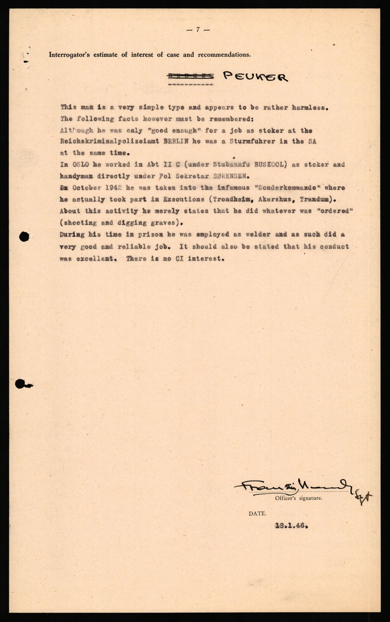 Forsvaret, Forsvarets overkommando II, AV/RA-RAFA-3915/D/Db/L0026: CI Questionaires. Tyske okkupasjonsstyrker i Norge. Tyskere., 1945-1946, s. 13