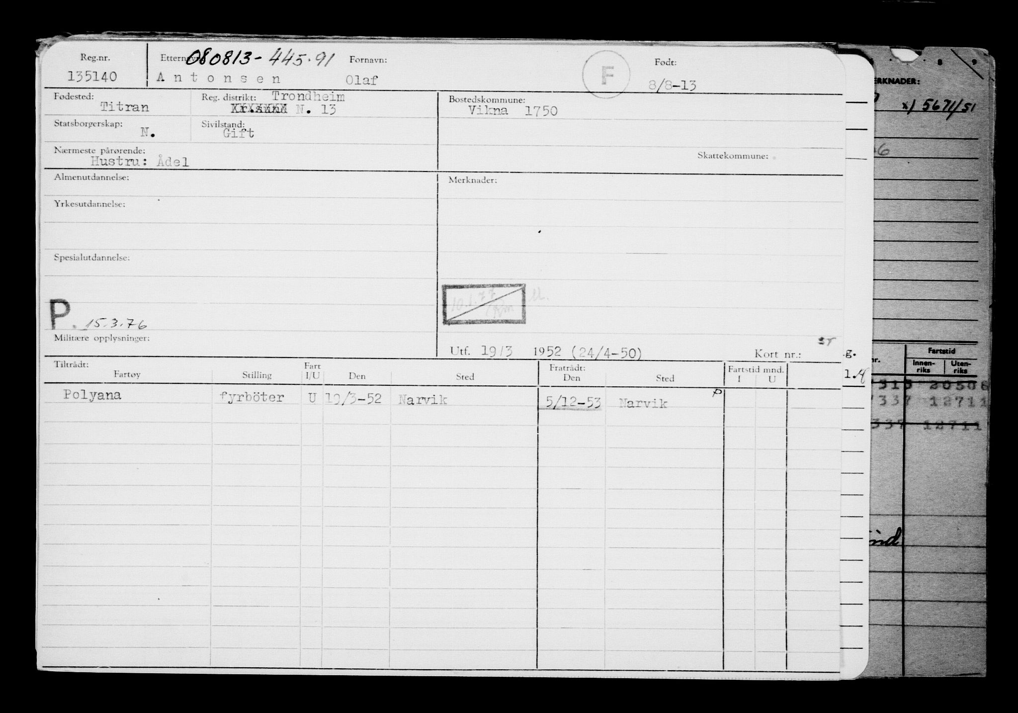 Direktoratet for sjømenn, AV/RA-S-3545/G/Gb/L0114: Hovedkort, 1913, s. 565