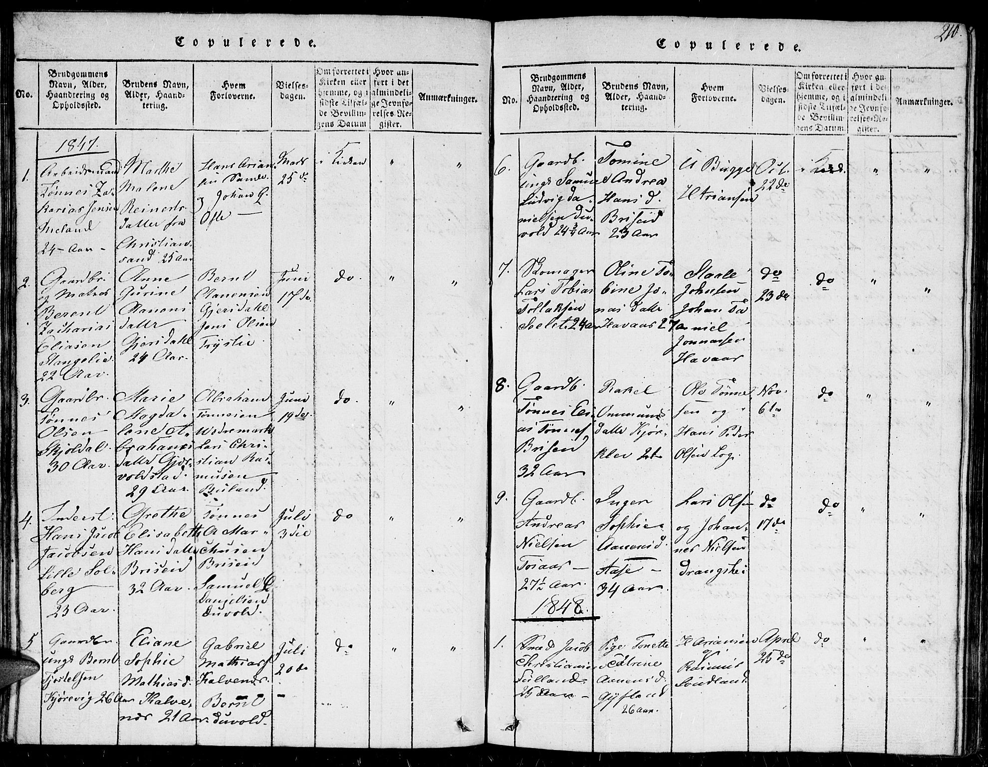 Herad sokneprestkontor, SAK/1111-0018/F/Fb/Fba/L0001: Klokkerbok nr. B 1, 1815-1852, s. 210
