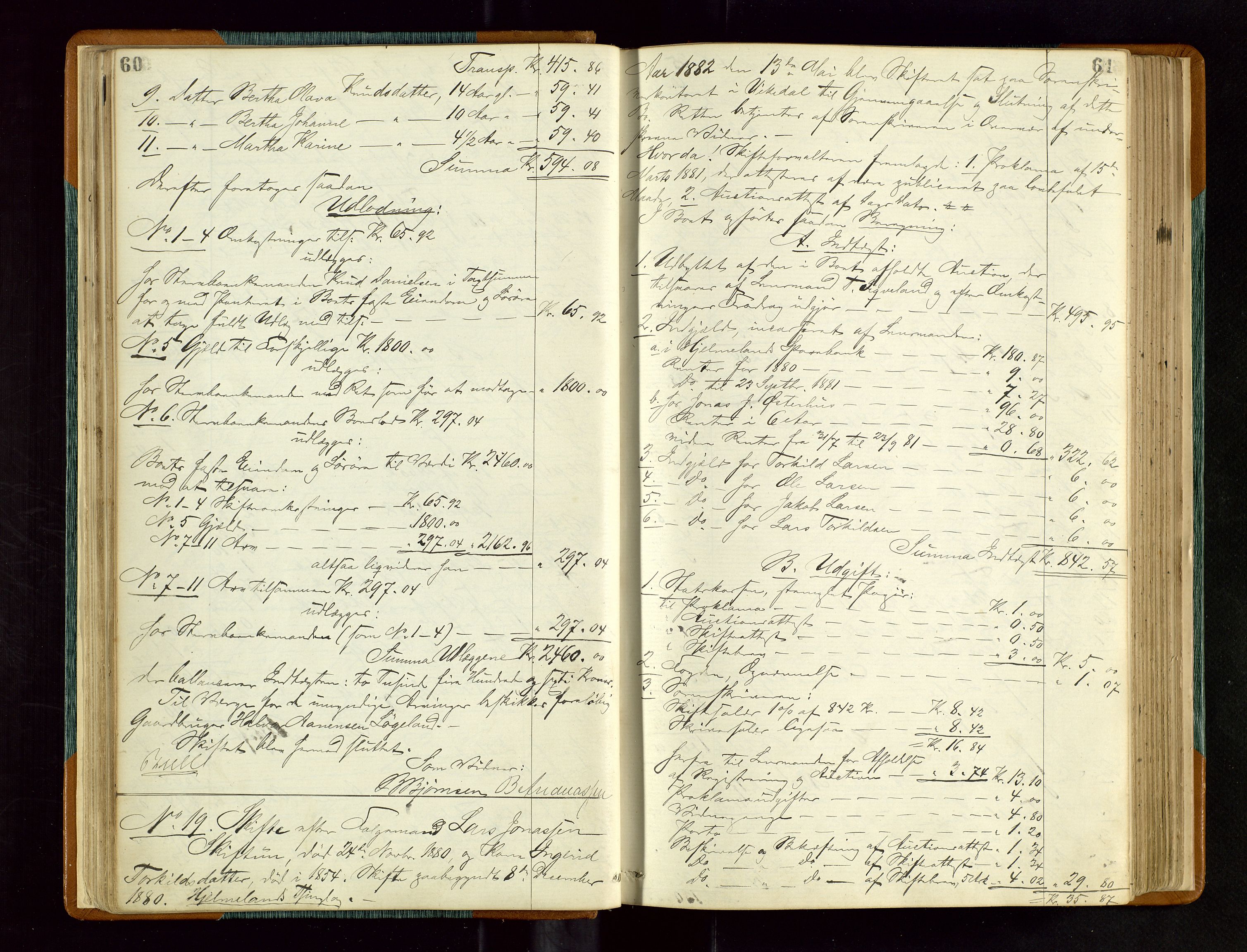 Ryfylke tingrett, AV/SAST-A-100055/001/IV/IVD/L0027: Skifteprotokoll, register i protokollen, 1881-1885, s. 60-61