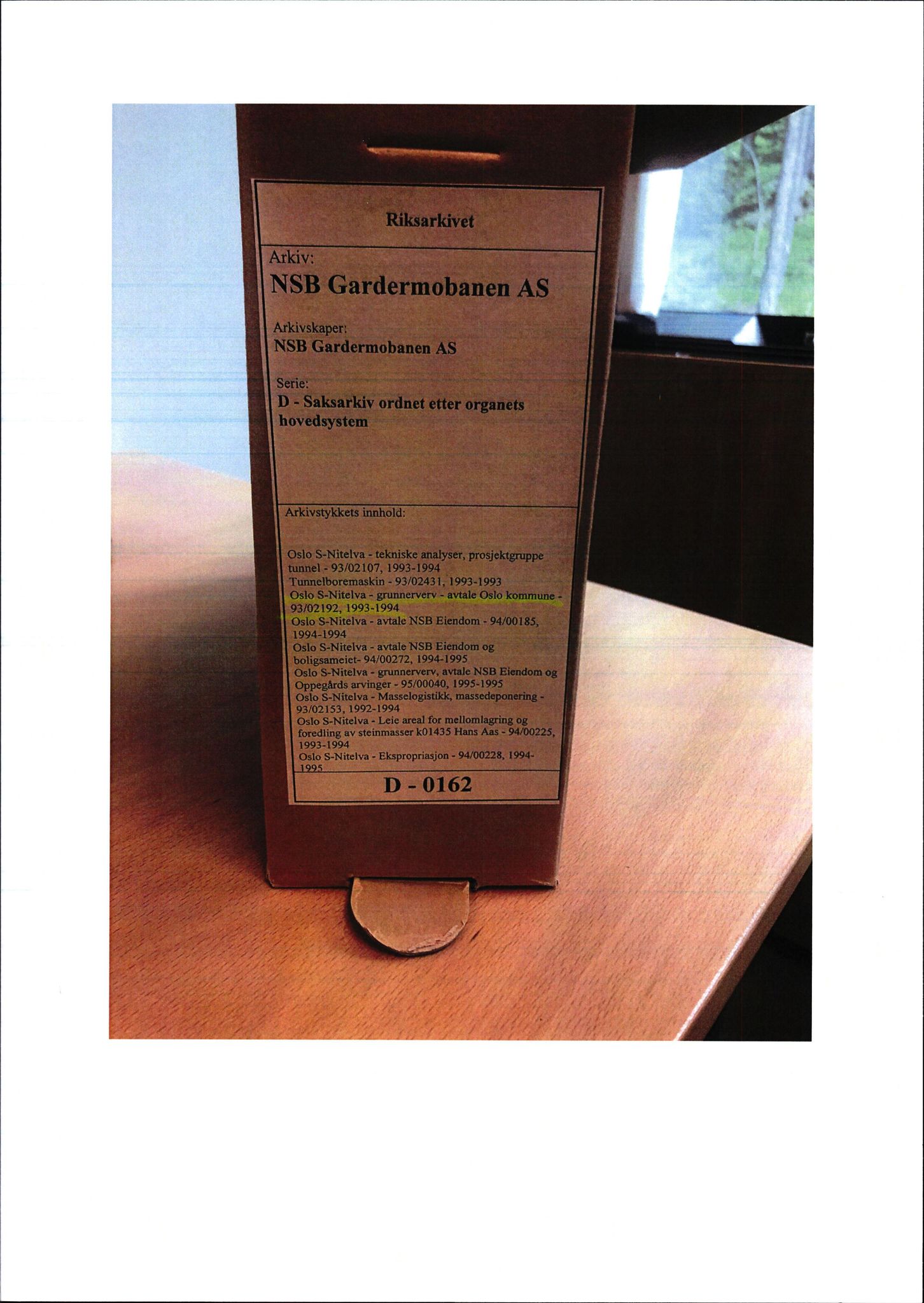 Norges statsbaner, Gardermobanen, AV/RA-S-4262/D/L0162/0003: -- / Oslo S-Nitelva - grunnerverv - avtale Oslo kommune - 93/02192, 1993-1994, s. 1