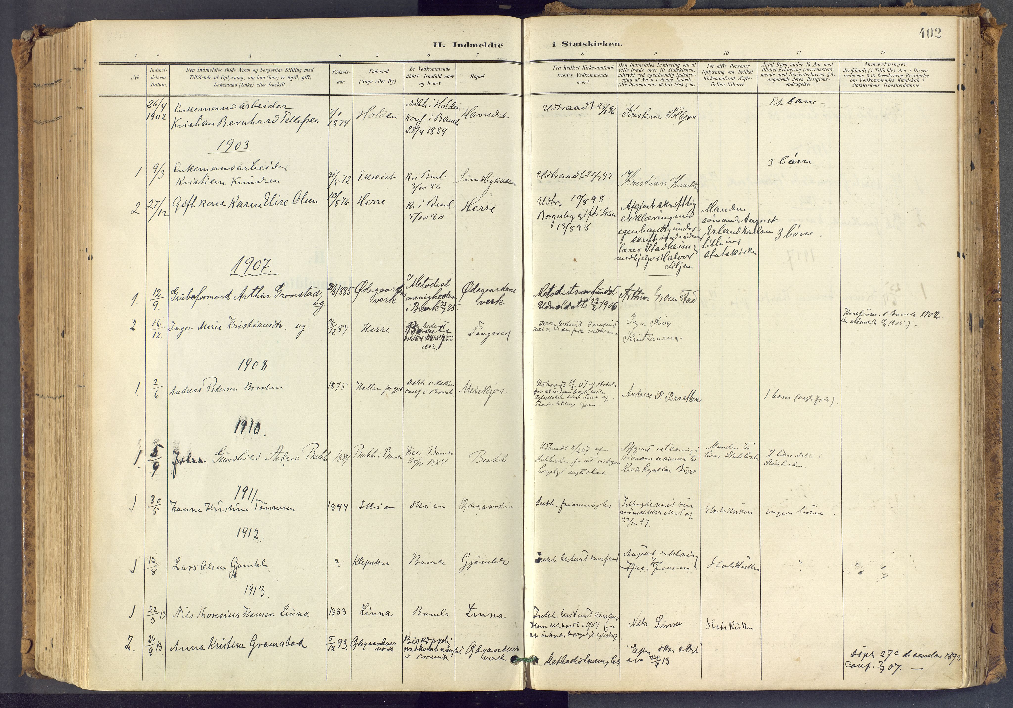 Bamble kirkebøker, AV/SAKO-A-253/F/Fa/L0009: Ministerialbok nr. I 9, 1901-1917, s. 402