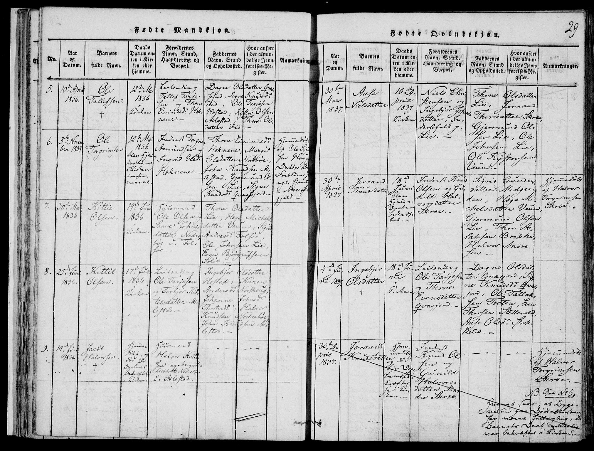 Fyresdal kirkebøker, AV/SAKO-A-263/F/Fb/L0001: Ministerialbok nr. II 1, 1815-1854, s. 29