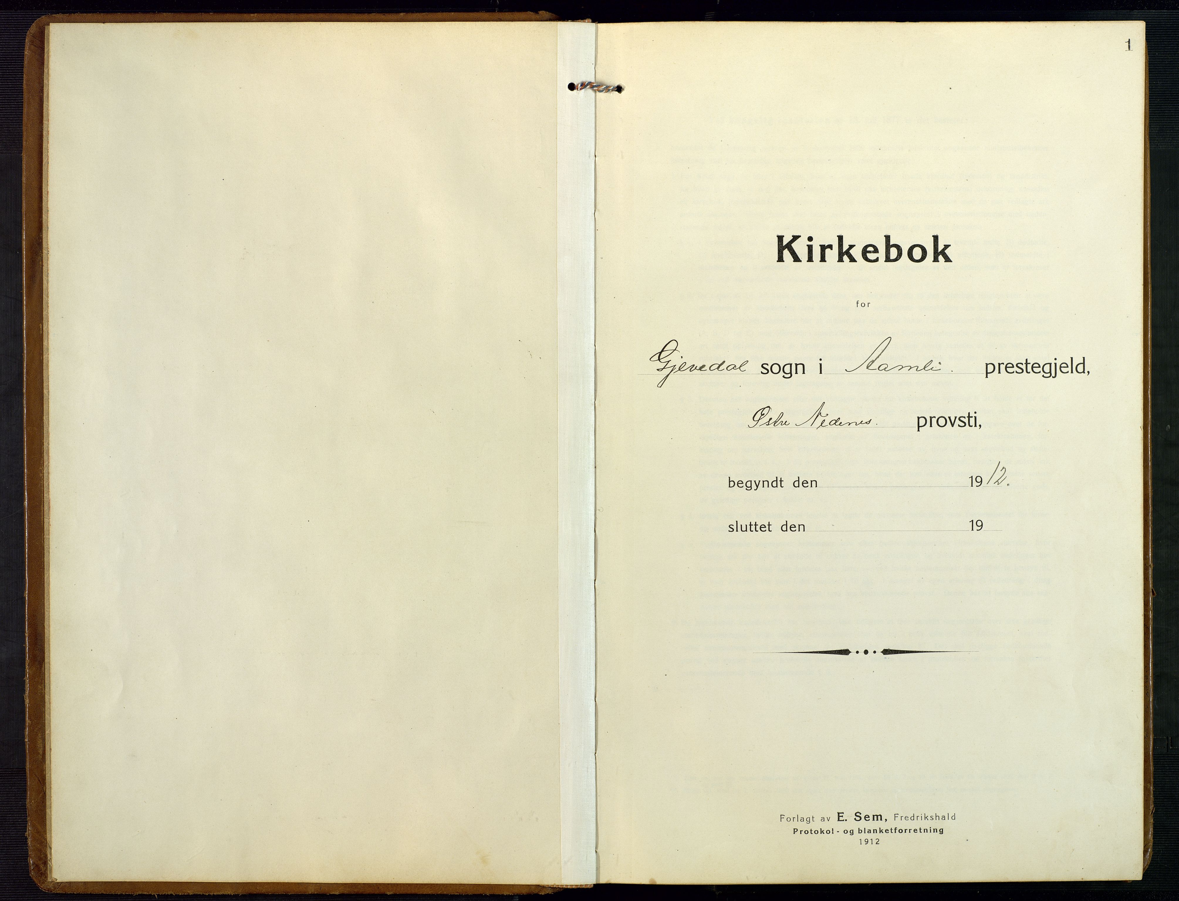 Åmli sokneprestkontor, SAK/1111-0050/F/Fb/Fba/L0003: Klokkerbok nr. B 3, 1912-1974, s. 1