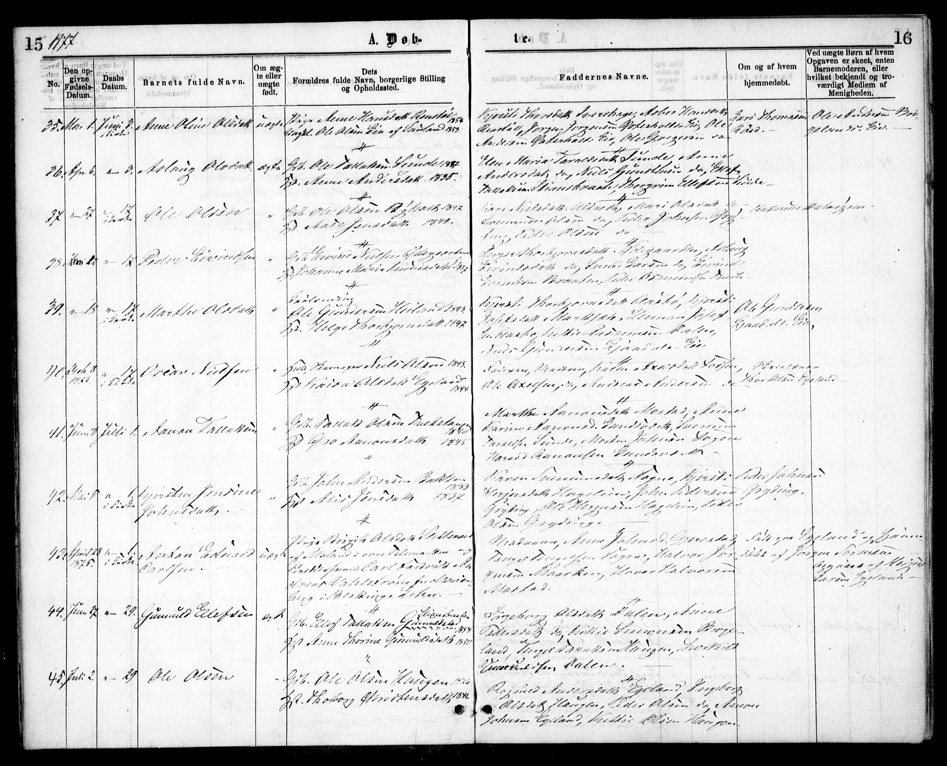 Gjerstad sokneprestkontor, AV/SAK-1111-0014/F/Fa/Faa/L0008: Ministerialbok nr. A 8, 1876-1884, s. 15-16