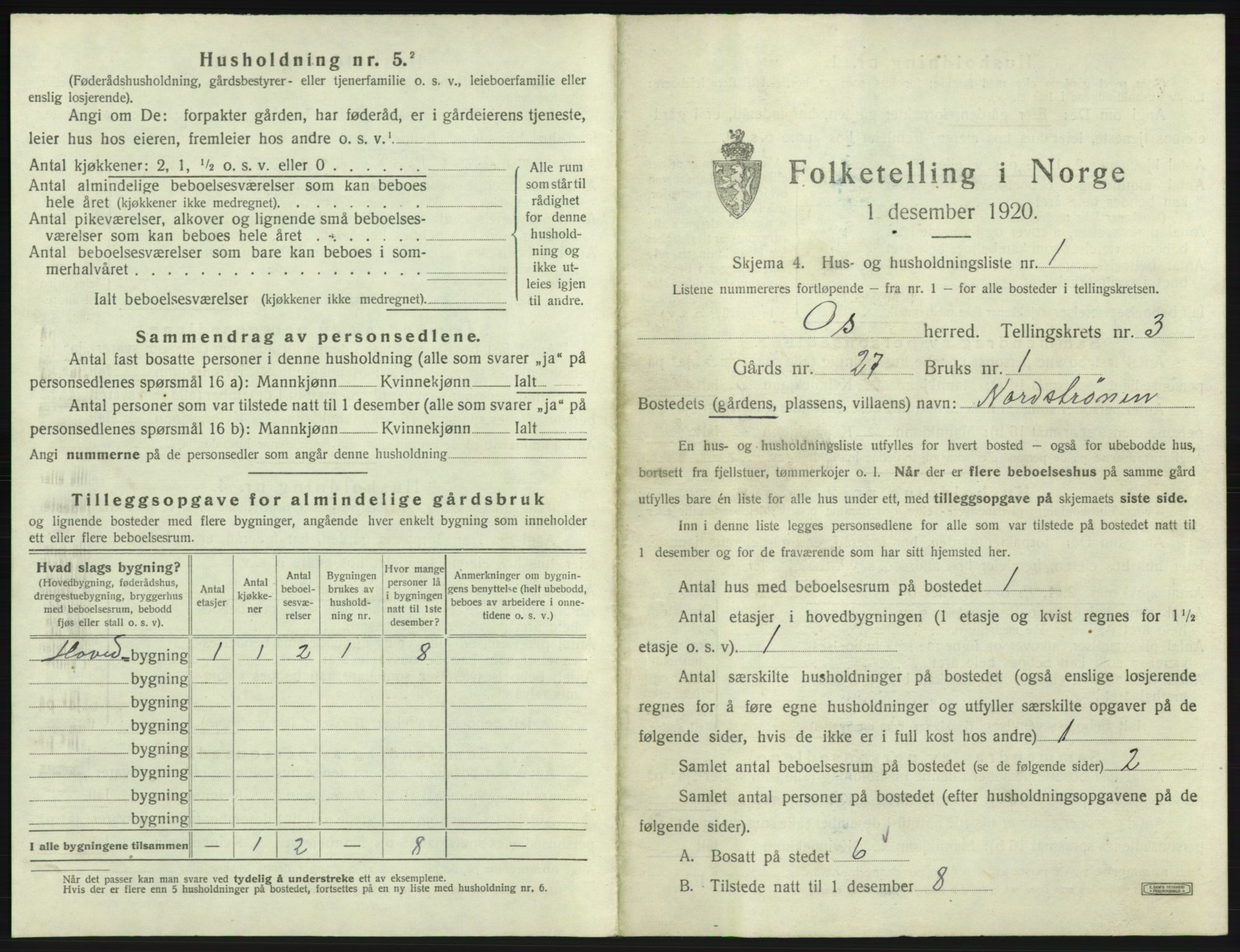 SAB, Folketelling 1920 for 1243 Os herred, 1920, s. 254