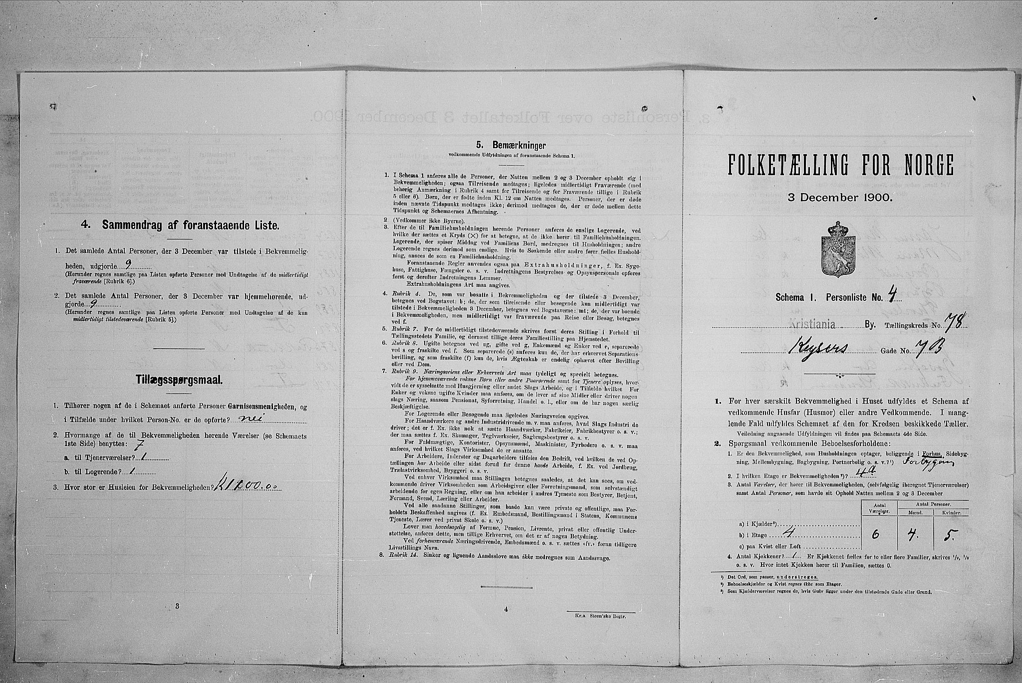 SAO, Folketelling 1900 for 0301 Kristiania kjøpstad, 1900, s. 45345