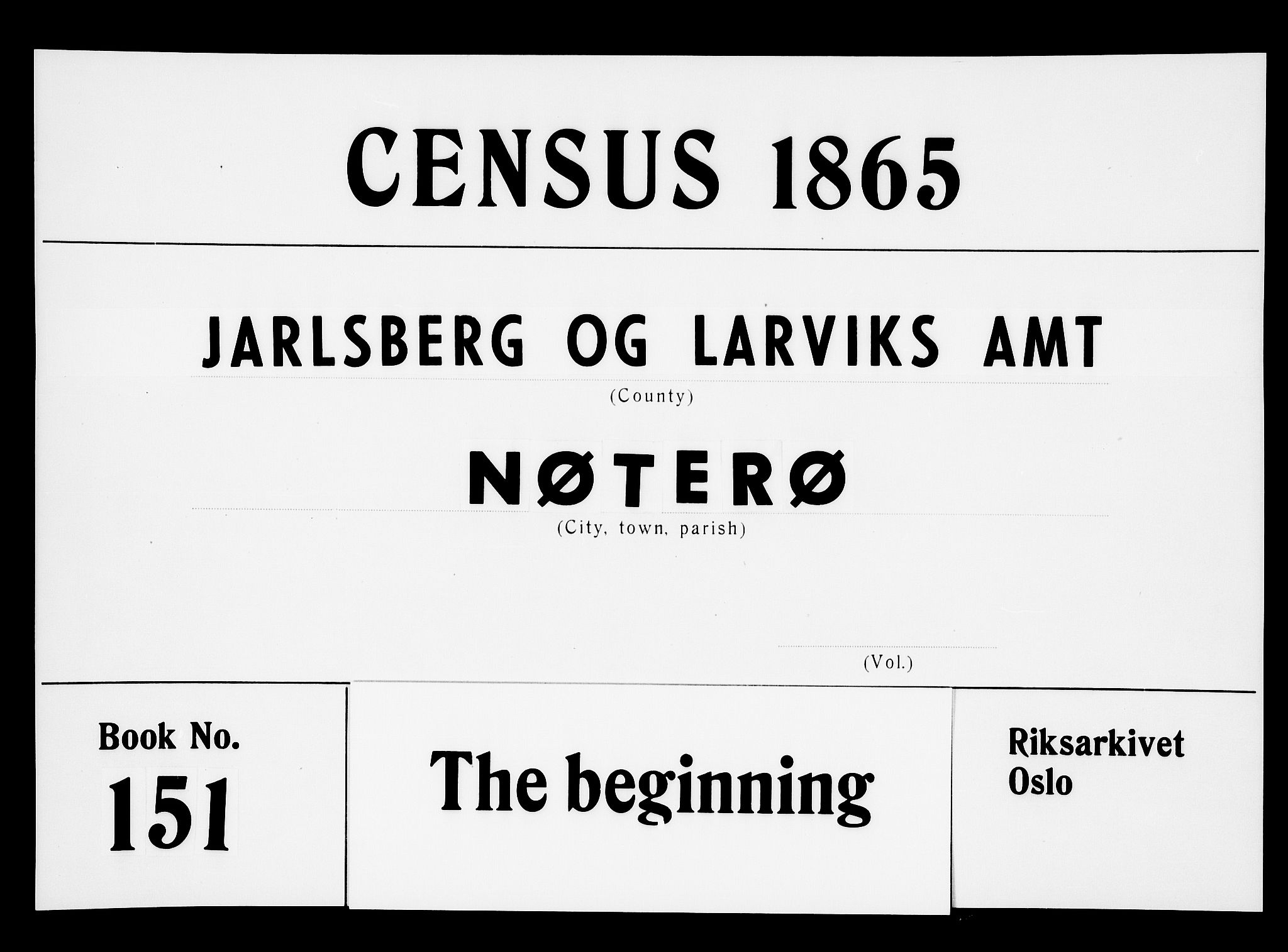 RA, Folketelling 1865 for 0722P Nøtterøy prestegjeld, 1865, s. 1