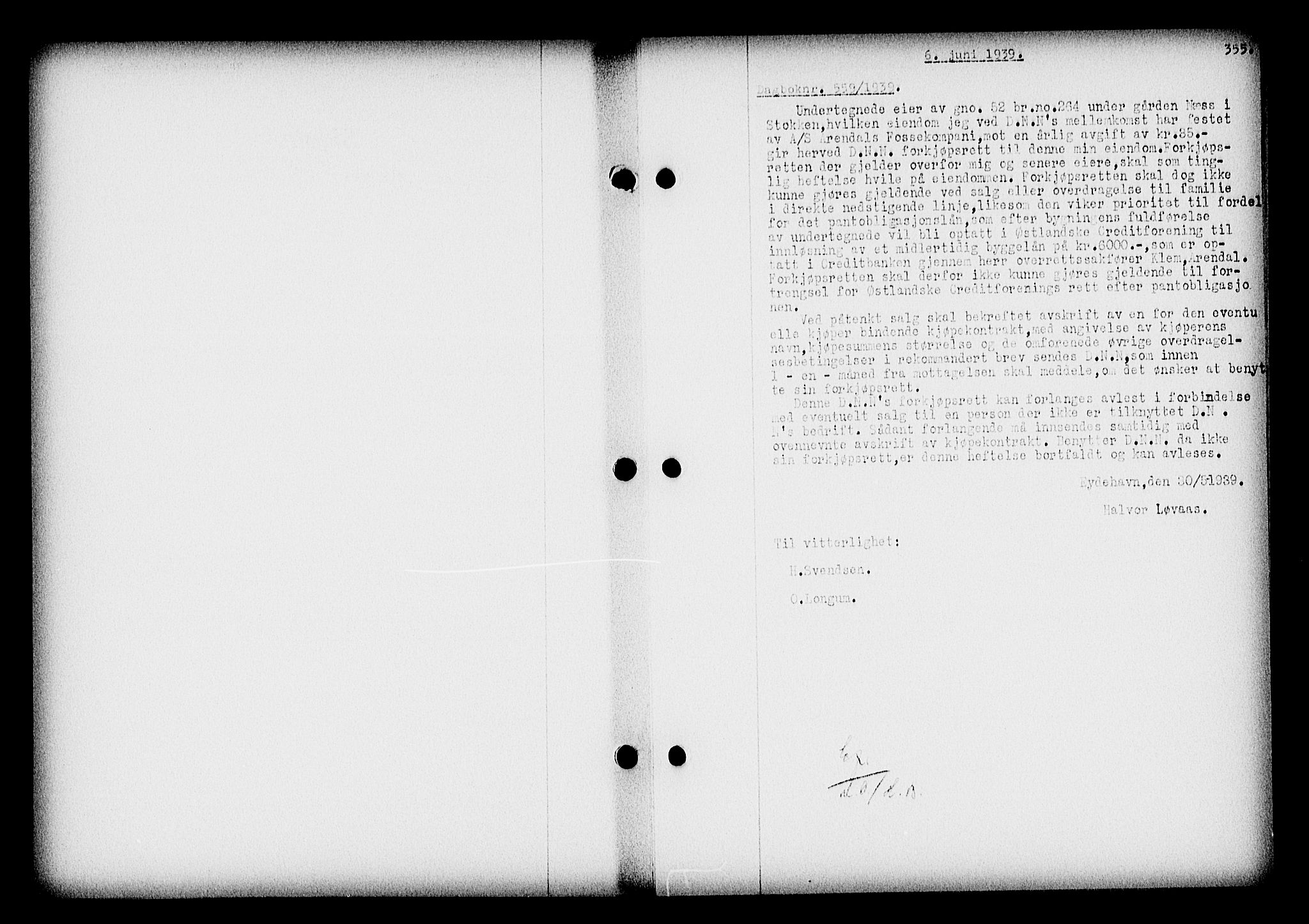 Nedenes sorenskriveri, SAK/1221-0006/G/Gb/Gba/L0046: Pantebok nr. 42, 1938-1939, Dagboknr: 559/1939
