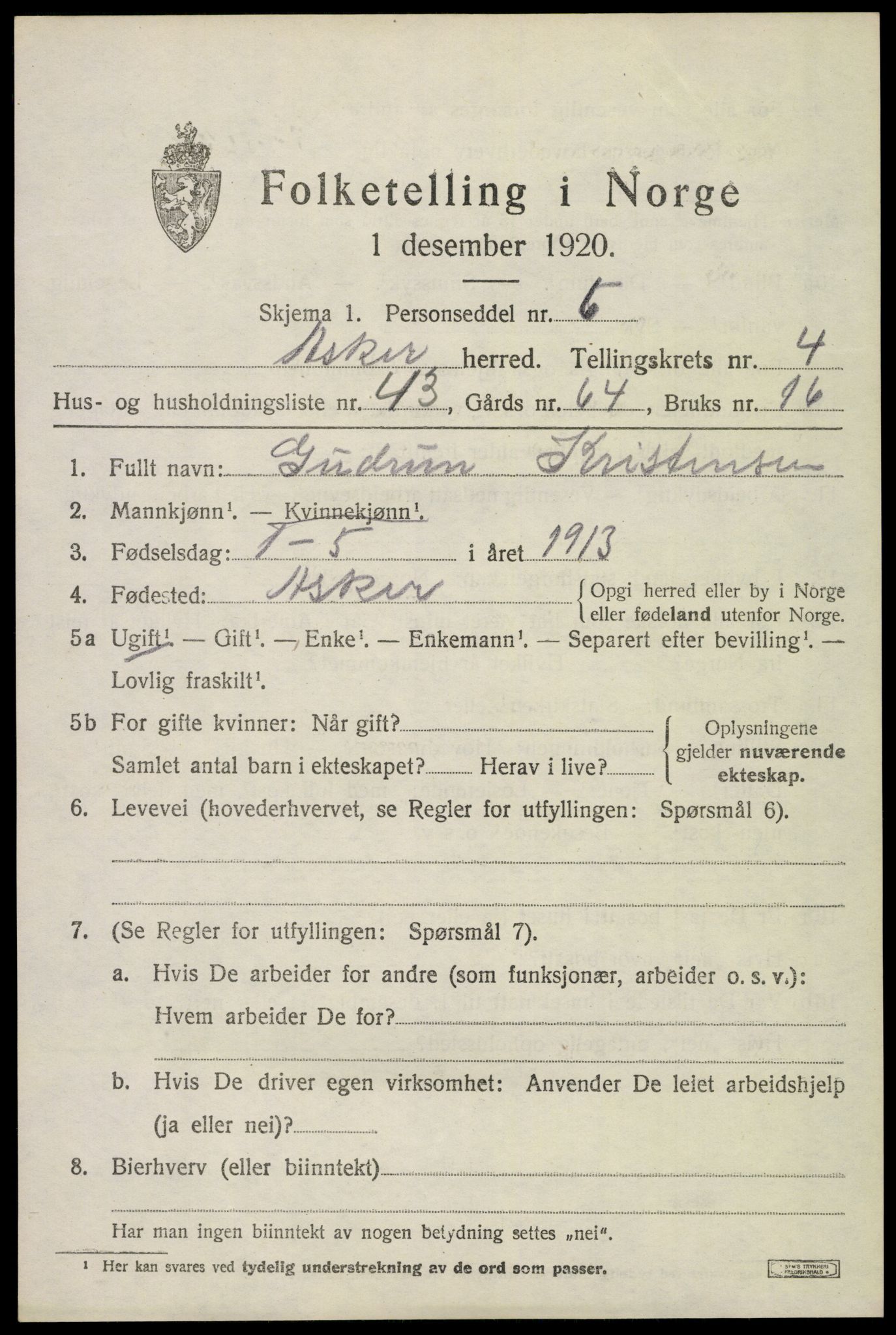 SAO, Folketelling 1920 for 0220 Asker herred, 1920, s. 10840
