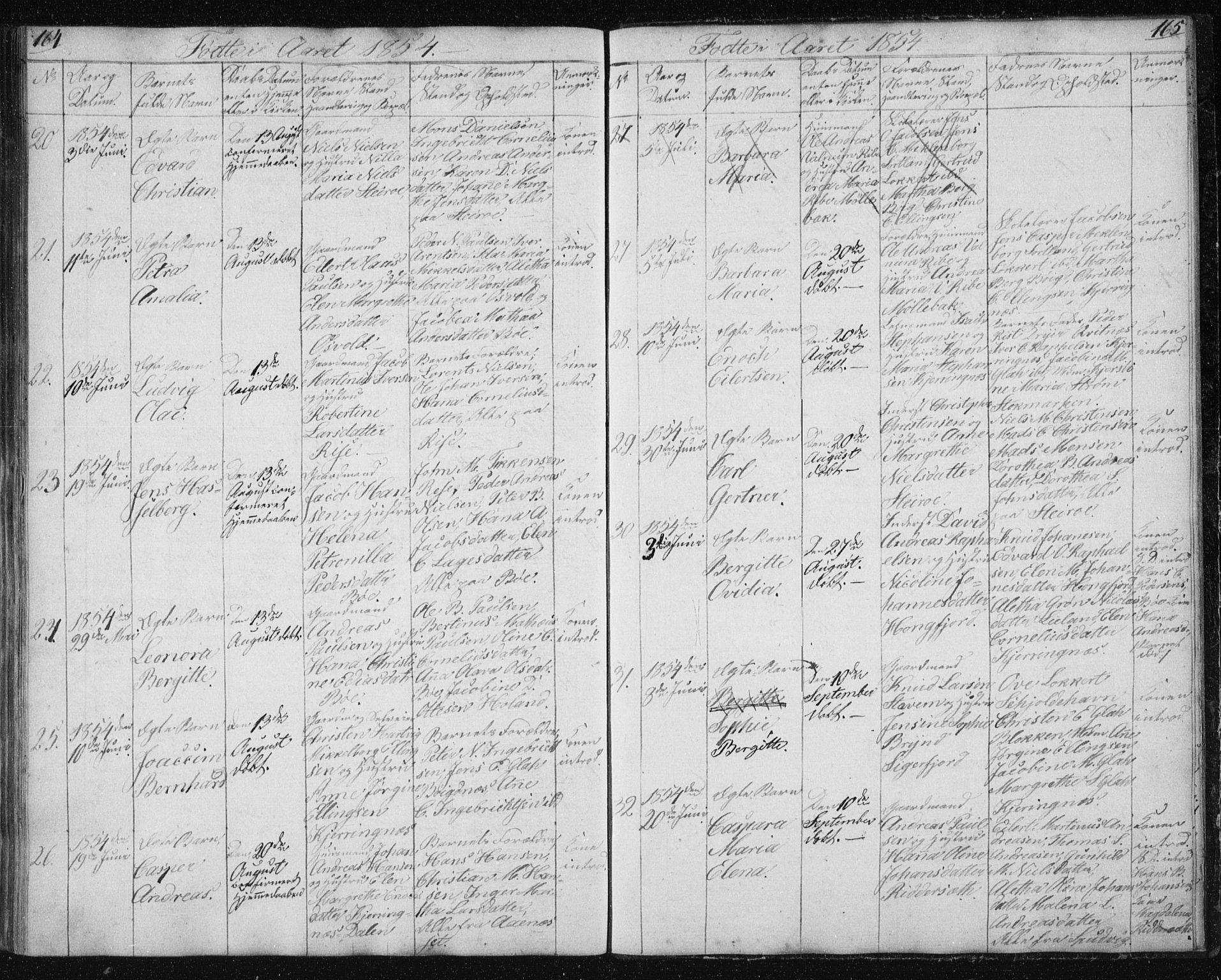 Ministerialprotokoller, klokkerbøker og fødselsregistre - Nordland, AV/SAT-A-1459/895/L1379: Klokkerbok nr. 895C01, 1842-1858, s. 164-165