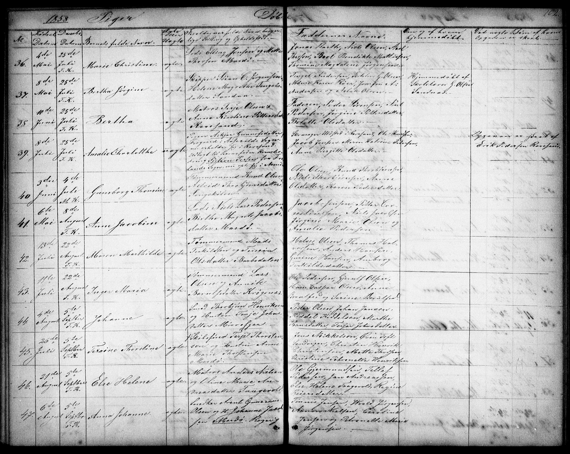 Tromøy sokneprestkontor, AV/SAK-1111-0041/F/Fb/L0002: Klokkerbok nr. B 2, 1851-1858, s. 102