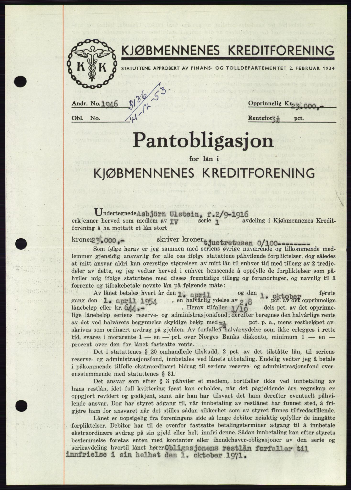 Søre Sunnmøre sorenskriveri, AV/SAT-A-4122/1/2/2C/L0124: Pantebok nr. 12B, 1953-1954, Dagboknr: 3136/1953