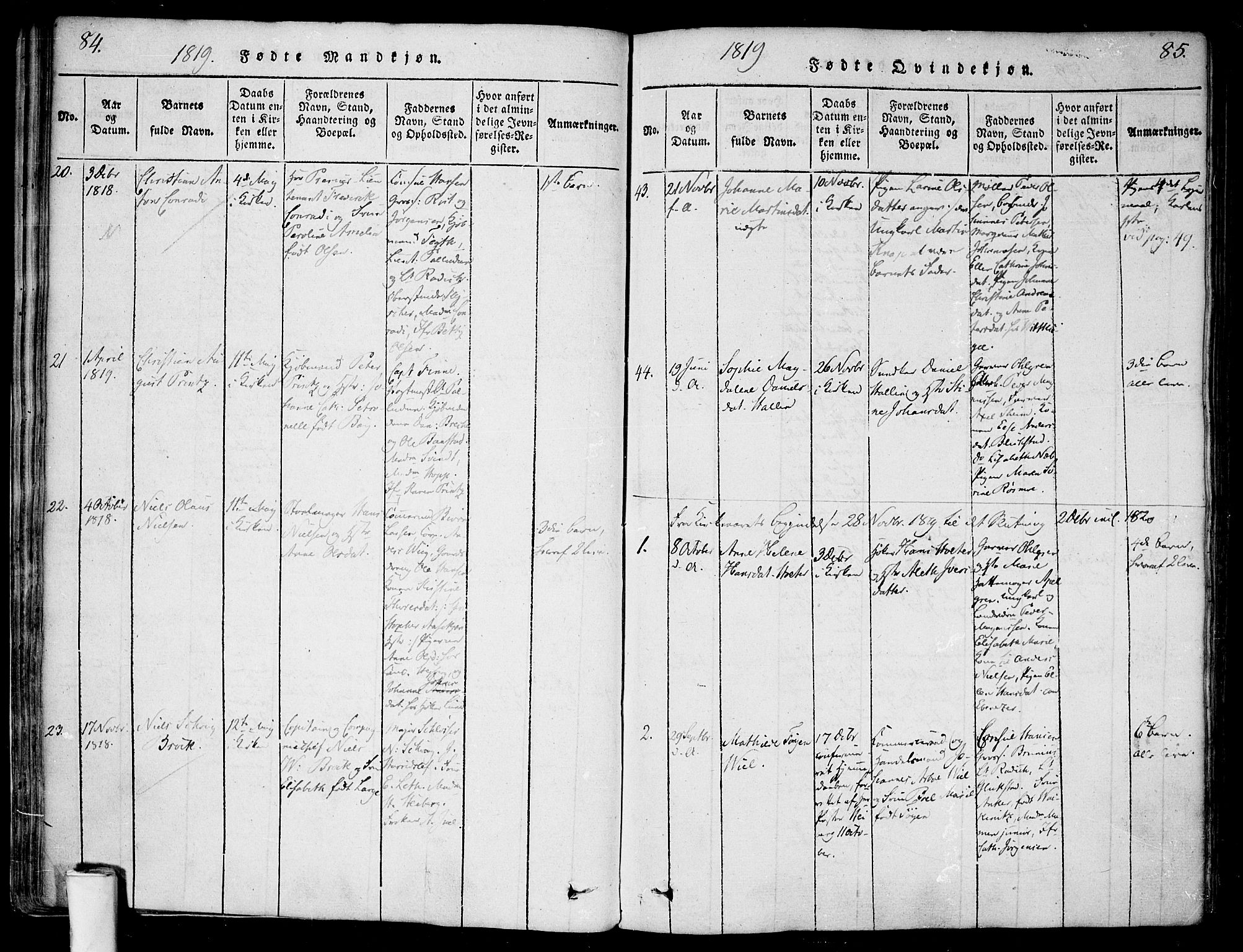 Halden prestekontor Kirkebøker, AV/SAO-A-10909/F/Fa/L0003: Ministerialbok nr. I 3, 1815-1834, s. 84-85
