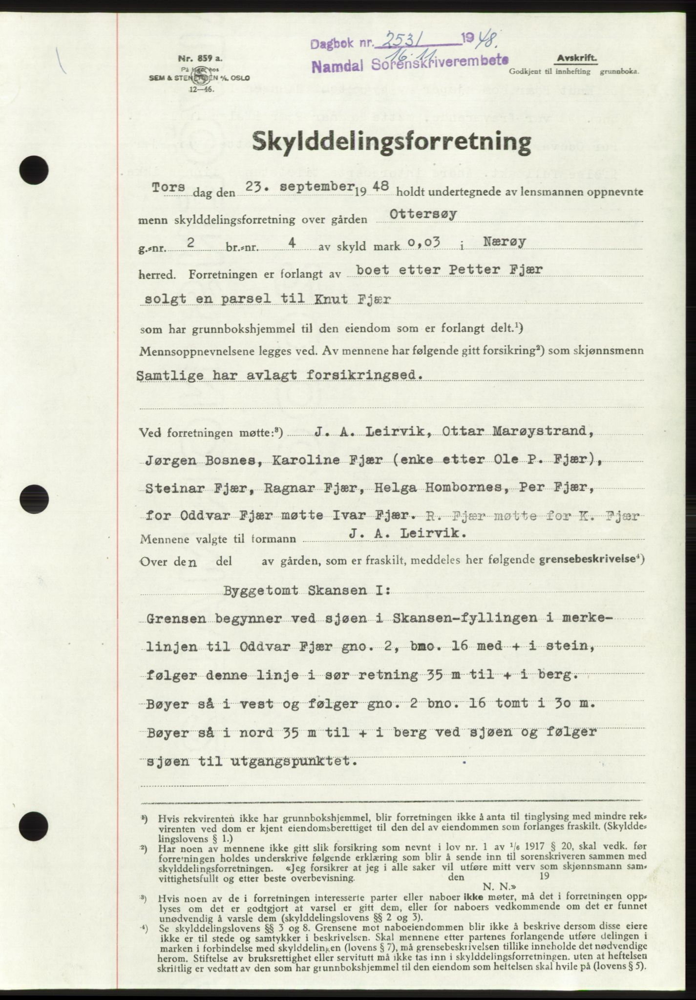 Namdal sorenskriveri, SAT/A-4133/1/2/2C: Pantebok nr. -, 1948-1948, Dagboknr: 2531/1948
