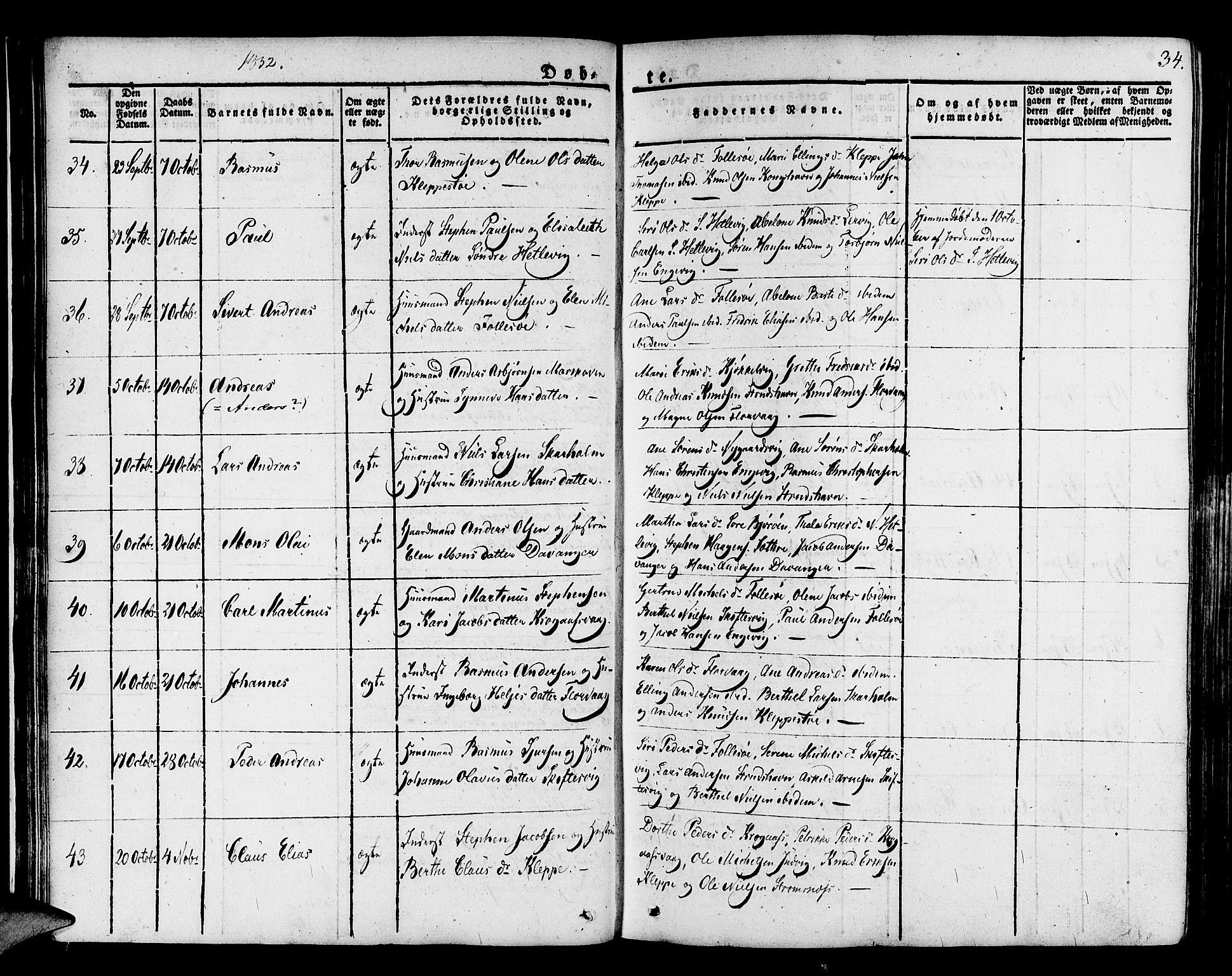 Askøy Sokneprestembete, AV/SAB-A-74101/H/Ha/Haa/Haaa/L0004: Ministerialbok nr. A 4, 1825-1845, s. 34