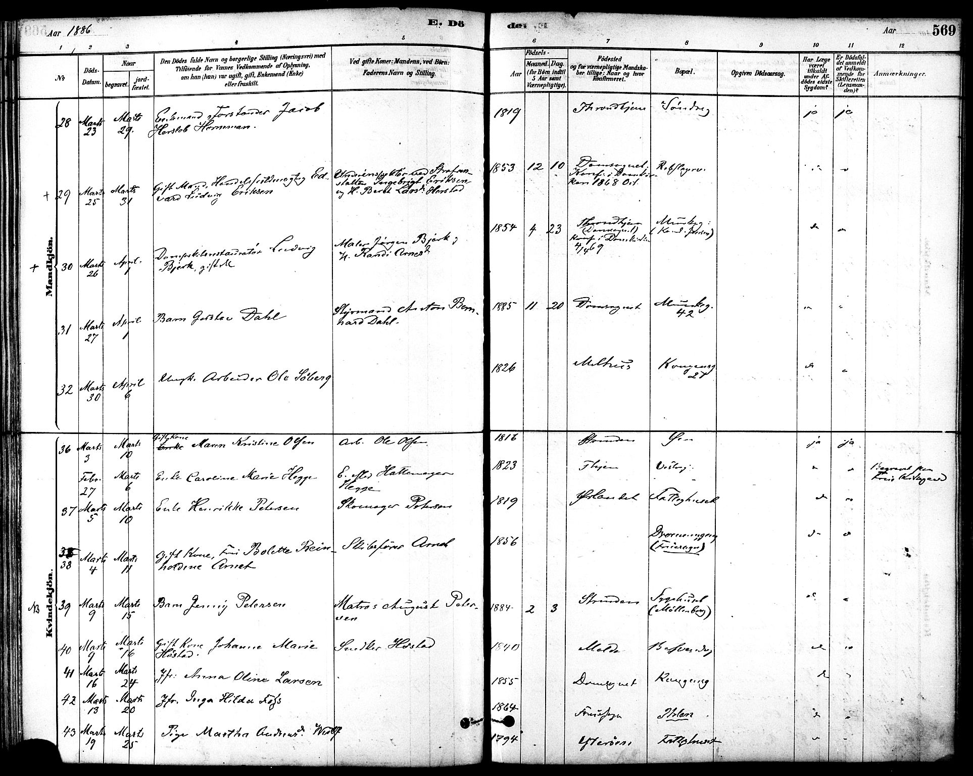 Ministerialprotokoller, klokkerbøker og fødselsregistre - Sør-Trøndelag, AV/SAT-A-1456/601/L0058: Ministerialbok nr. 601A26, 1877-1891, s. 569