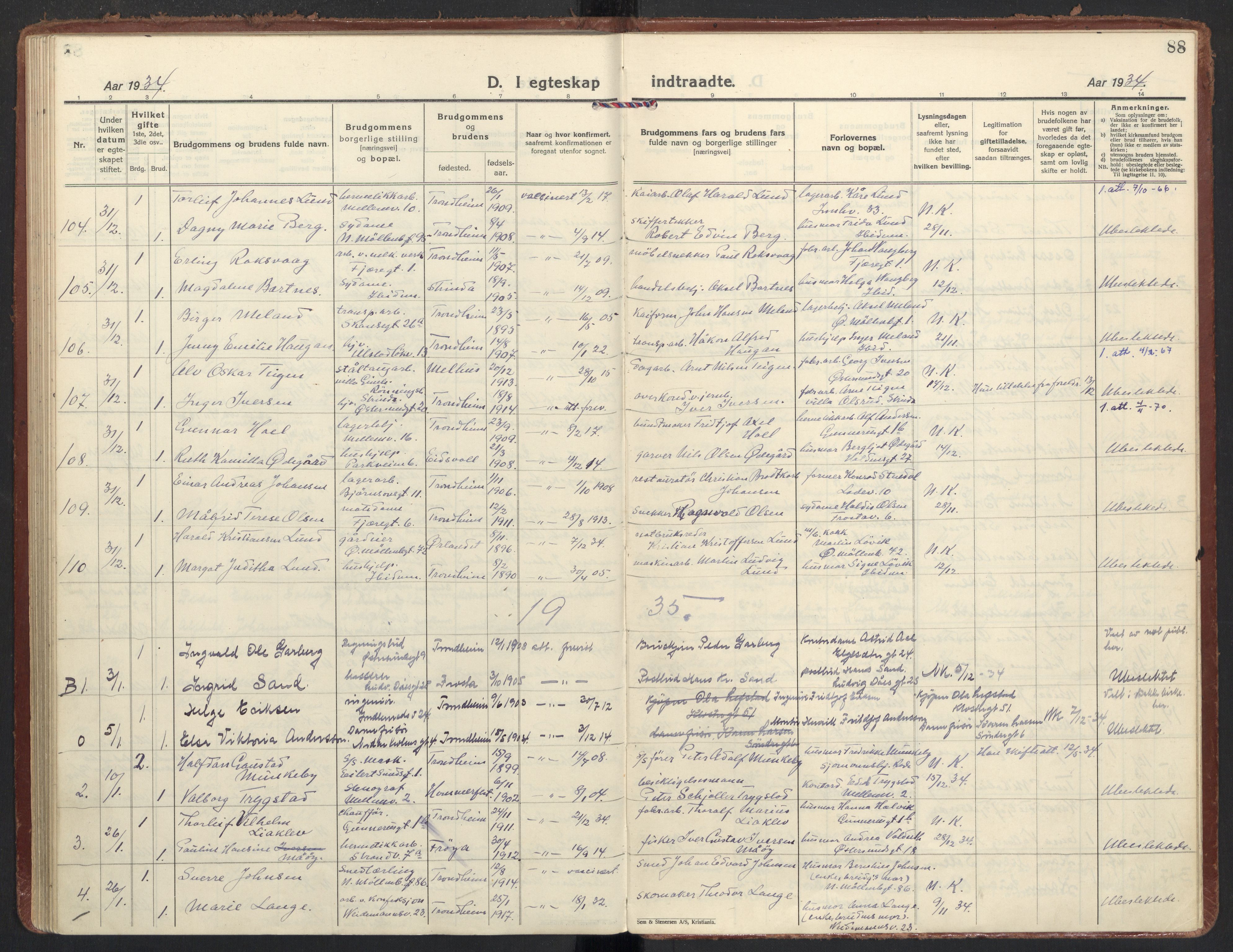 Ministerialprotokoller, klokkerbøker og fødselsregistre - Sør-Trøndelag, AV/SAT-A-1456/605/L0249: Ministerialbok nr. 605A11, 1925-1936, s. 88