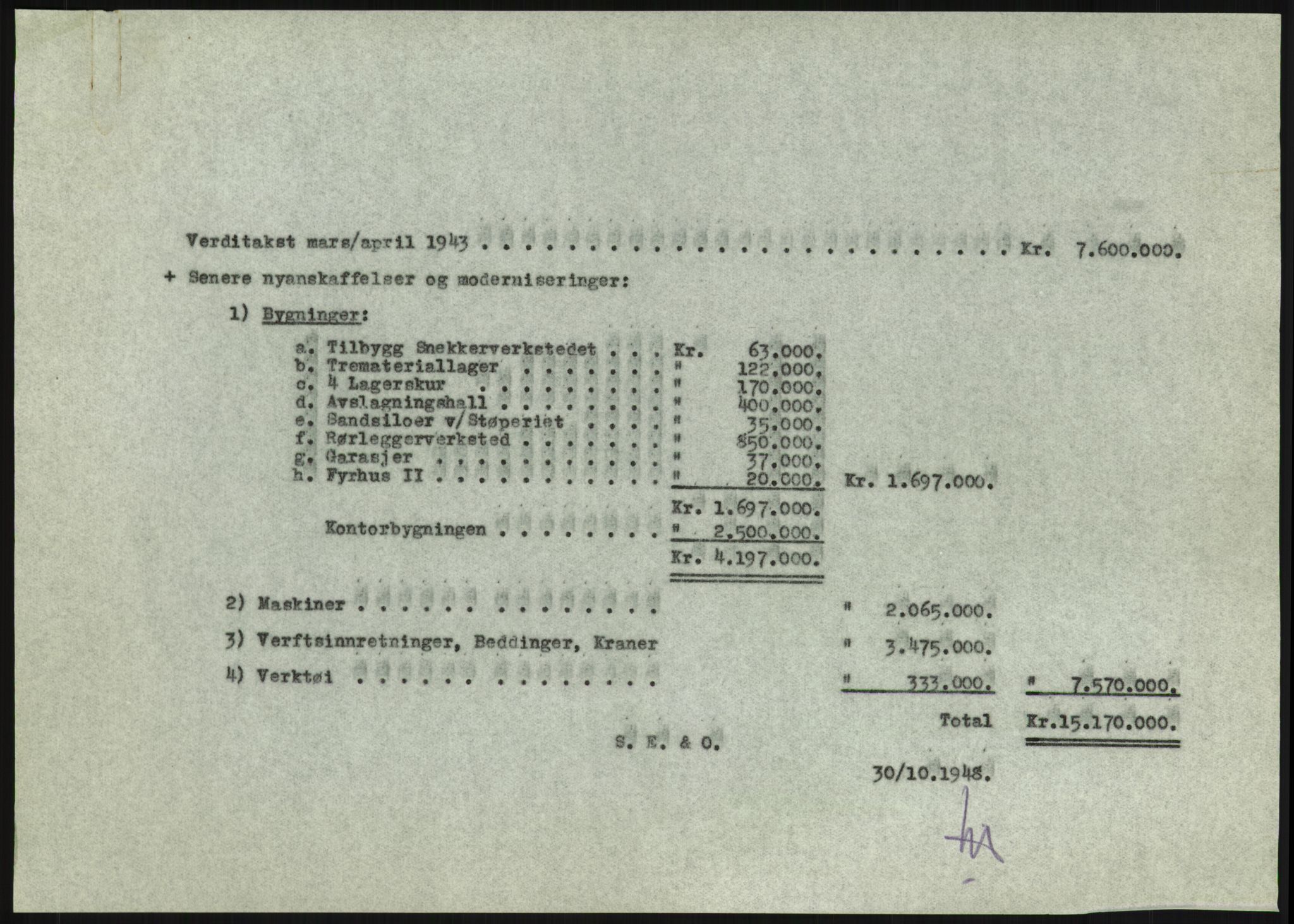 Fredrikstad mekaniske verksted, AV/RA-PA-1807/Q/L0001: Bygninger, Finansiering, Takst, Nyanlegg, 1935-1954, s. 249