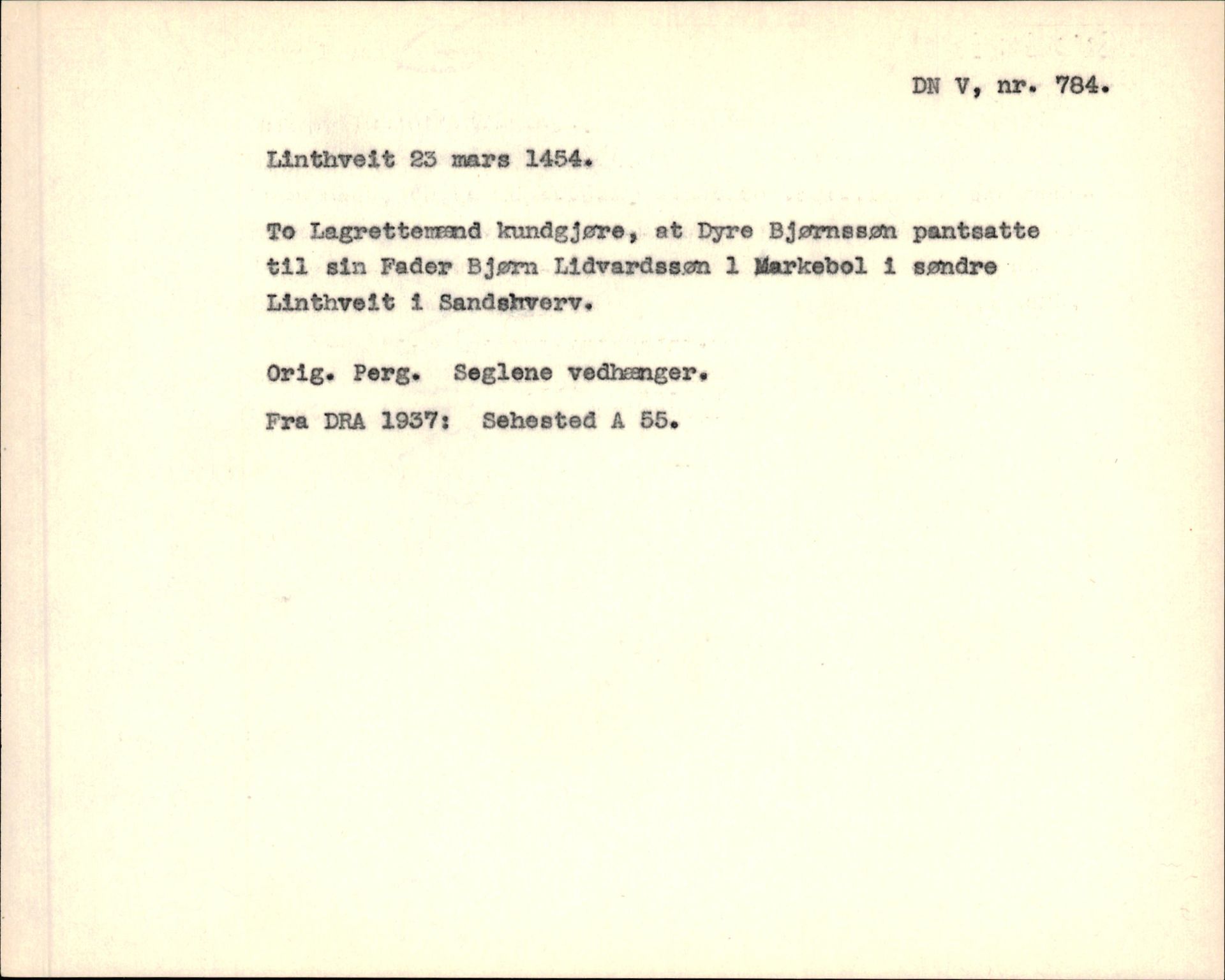 Riksarkivets diplomsamling, AV/RA-EA-5965/F35/F35f/L0001: Regestsedler: Diplomer fra DRA 1937 og 1996, s. 335