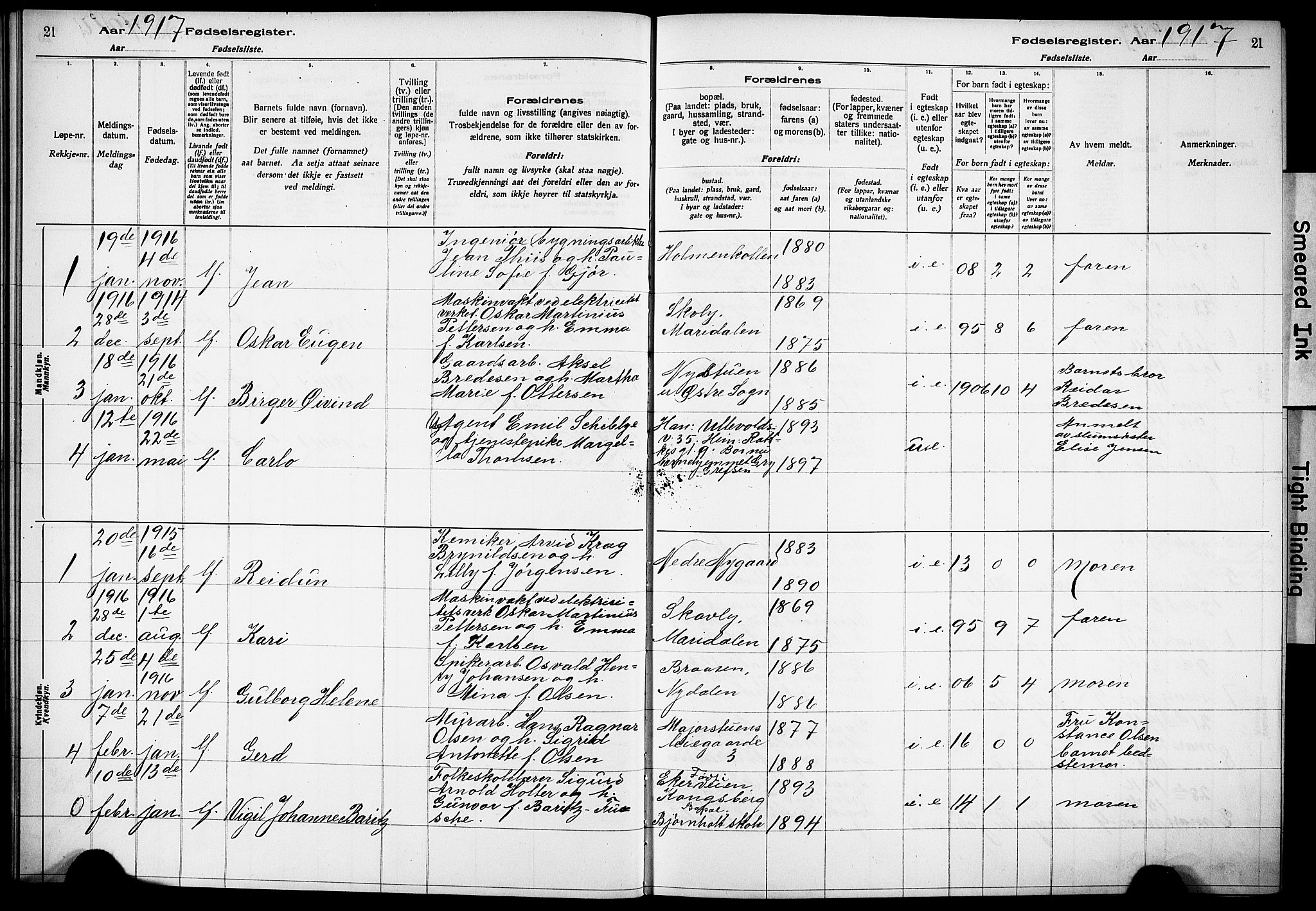 Vestre Aker prestekontor Kirkebøker, AV/SAO-A-10025/J/Ja/L0001: Fødselsregister nr. 1, 1916-1922, s. 21