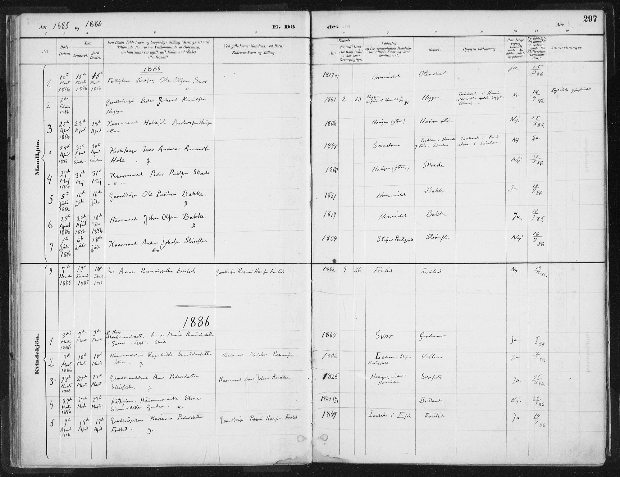 Hornindal sokneprestembete, SAB/A-82401/H/Haa/Haaa/L0003/0002: Ministerialbok nr. A 3B, 1885-1917, s. 297