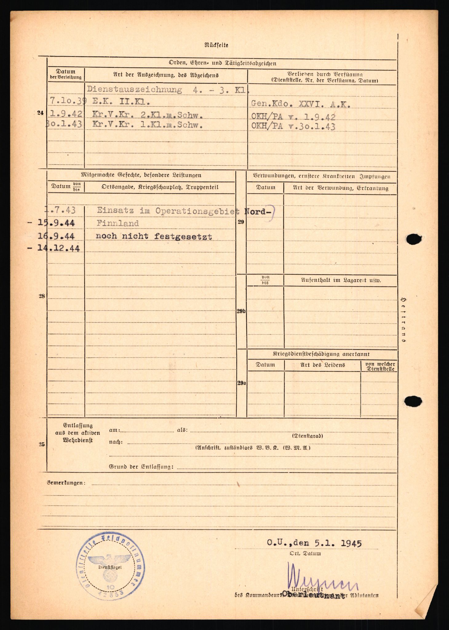 Forsvarets Overkommando. 2 kontor. Arkiv 11.4. Spredte tyske arkivsaker, AV/RA-RAFA-7031/D/Dar/Dara/L0019: Personalbøker og diverse, 1940-1945, s. 587