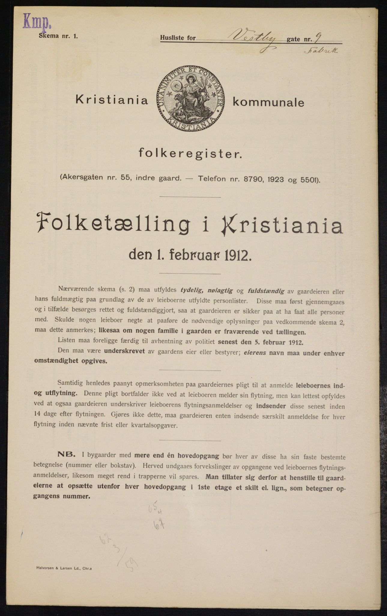 OBA, Kommunal folketelling 1.2.1912 for Kristiania, 1912, s. 122309