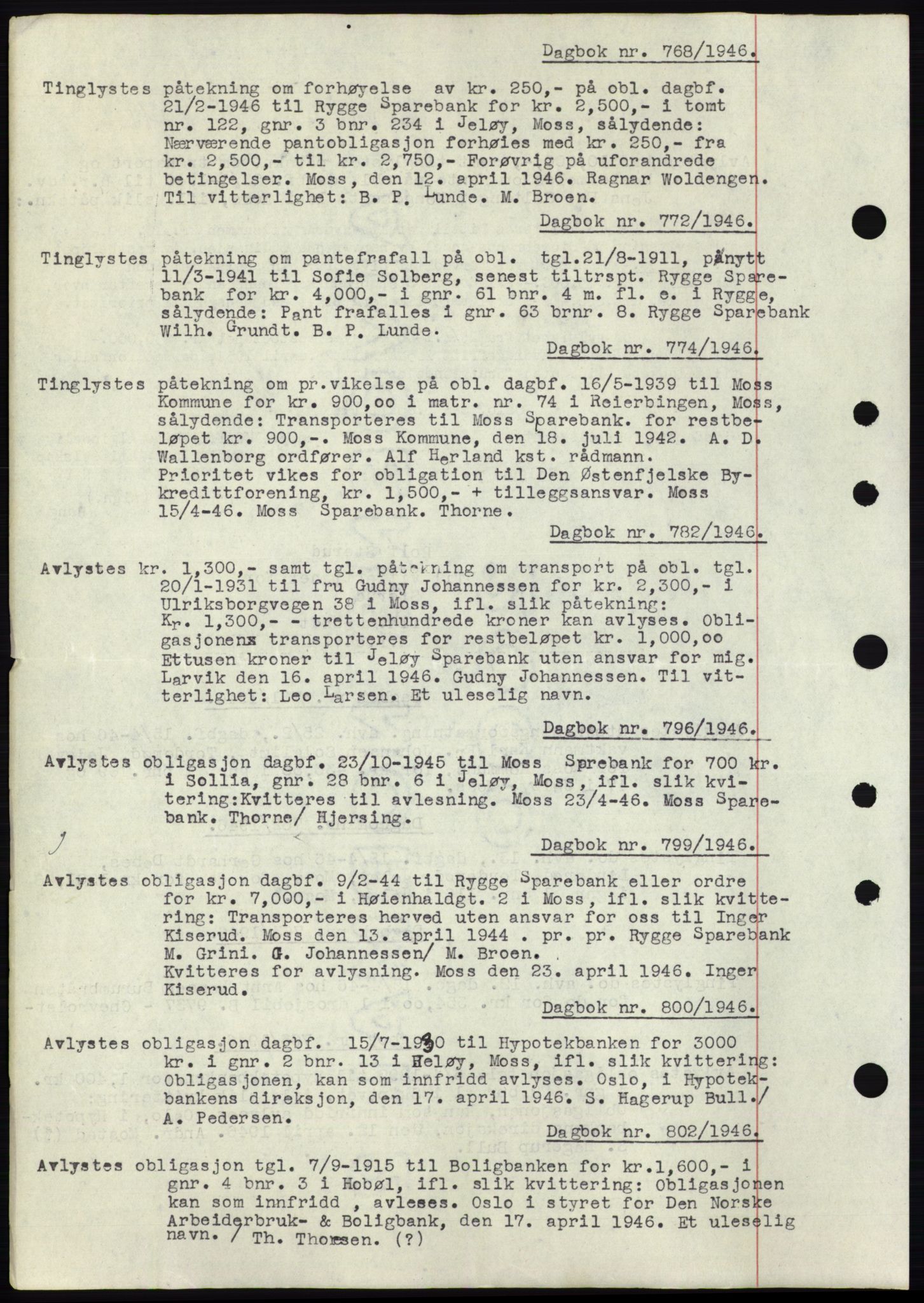 Moss sorenskriveri, SAO/A-10168: Pantebok nr. C10, 1938-1950, Dagboknr: 768/1946