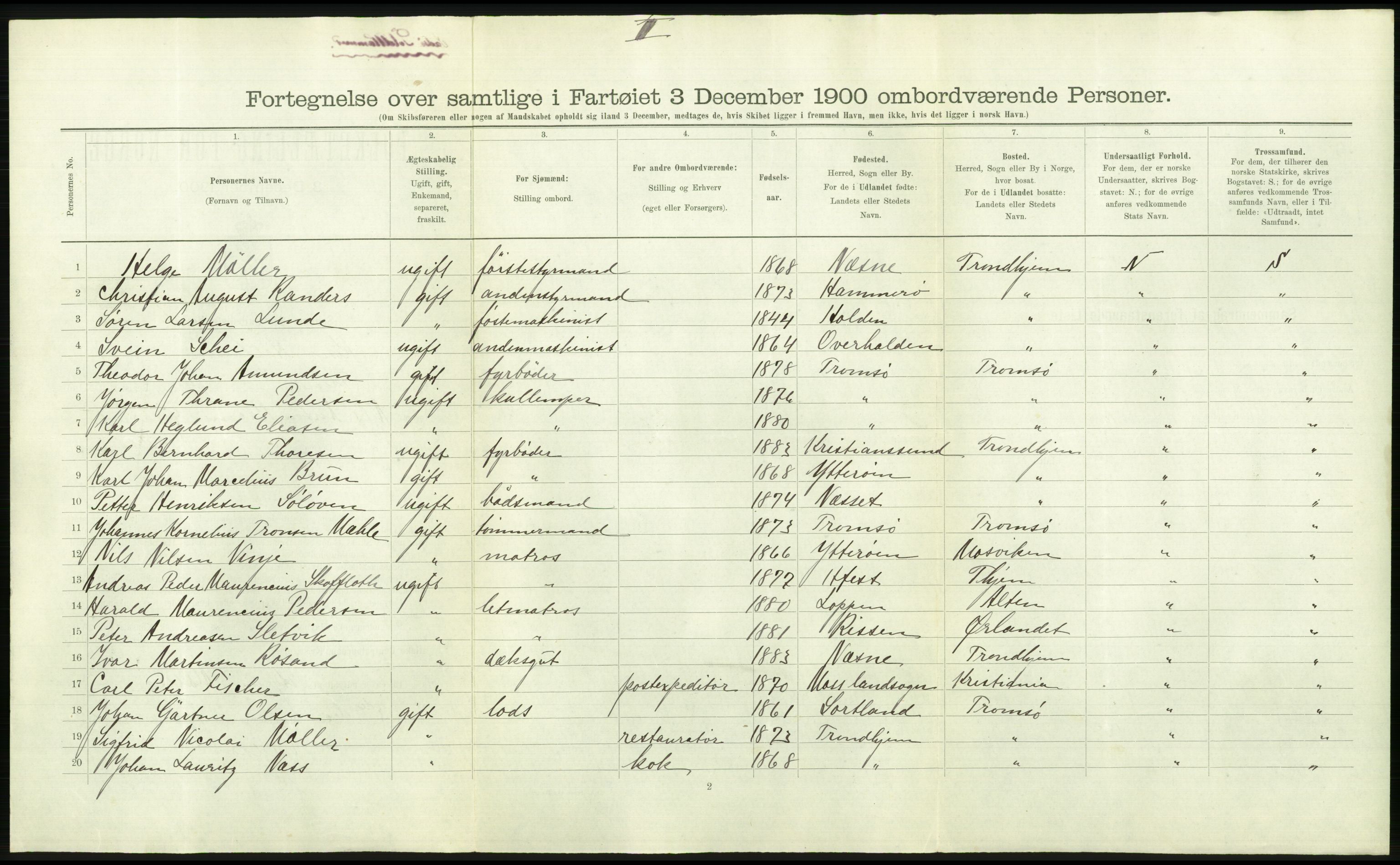 RA, Folketelling 1900 - skipslister med personlister for skip i norske havner, utenlandske havner og til havs, 1900, s. 2810