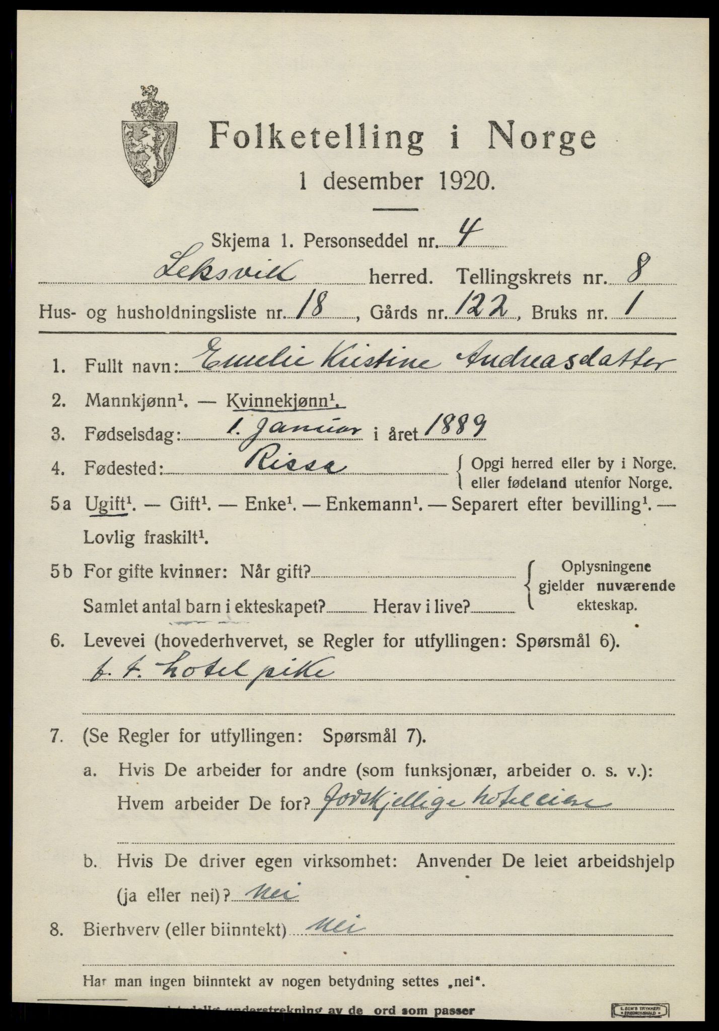 SAT, Folketelling 1920 for 1718 Leksvik herred, 1920, s. 6762